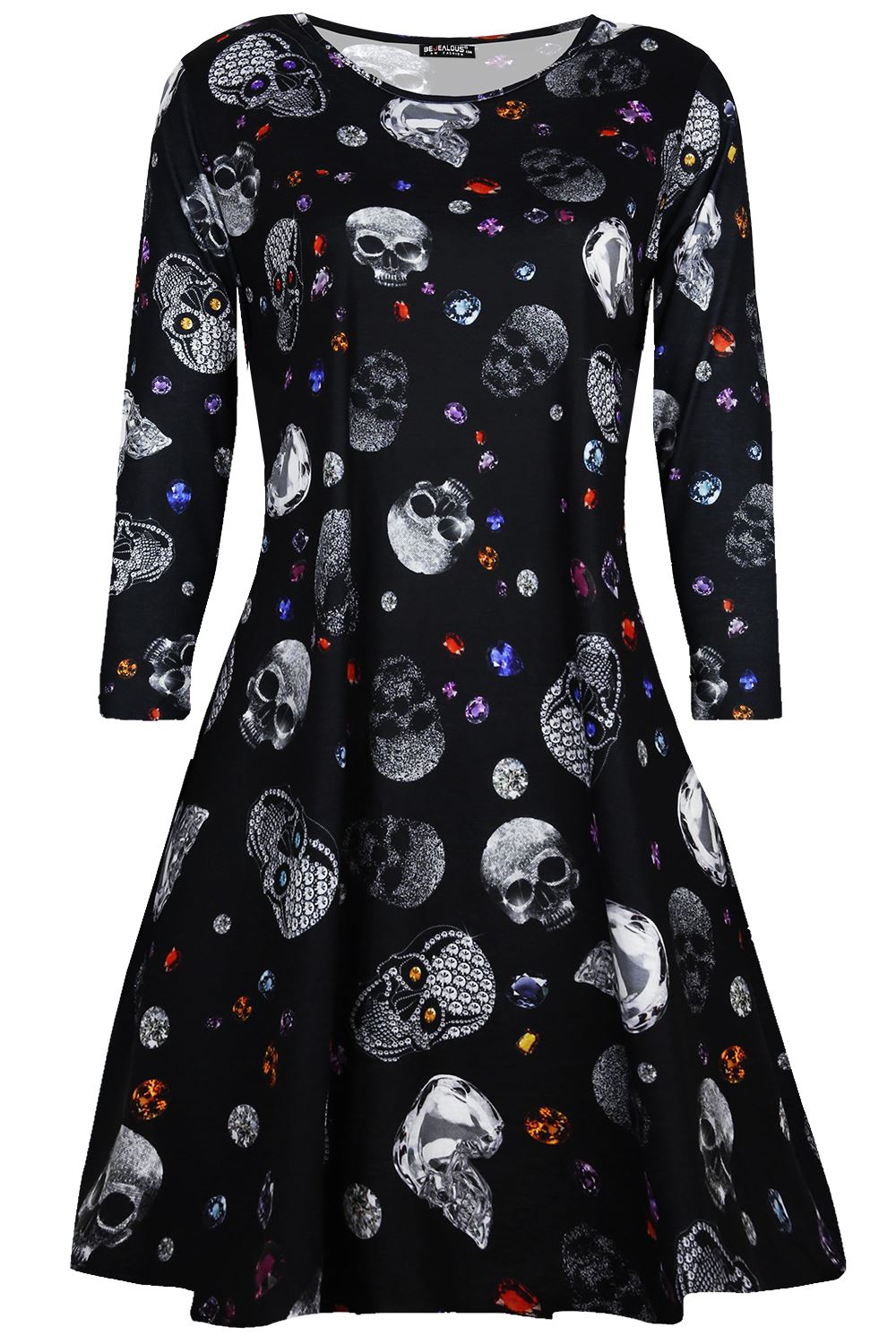 Ladies Long Sleeve Spider Skeleton Halloween Smock Pumpkin Womens Swing Dress - Picture 24 of 52