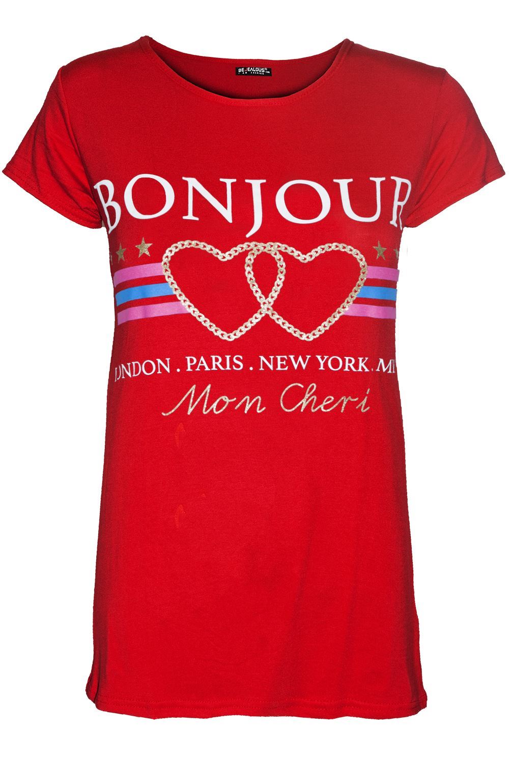 Womens Ladies Turn Up Sleeve Round Neck Curved Hem Bonjour Jersey T-Shirt Top - Picture 18 of 49