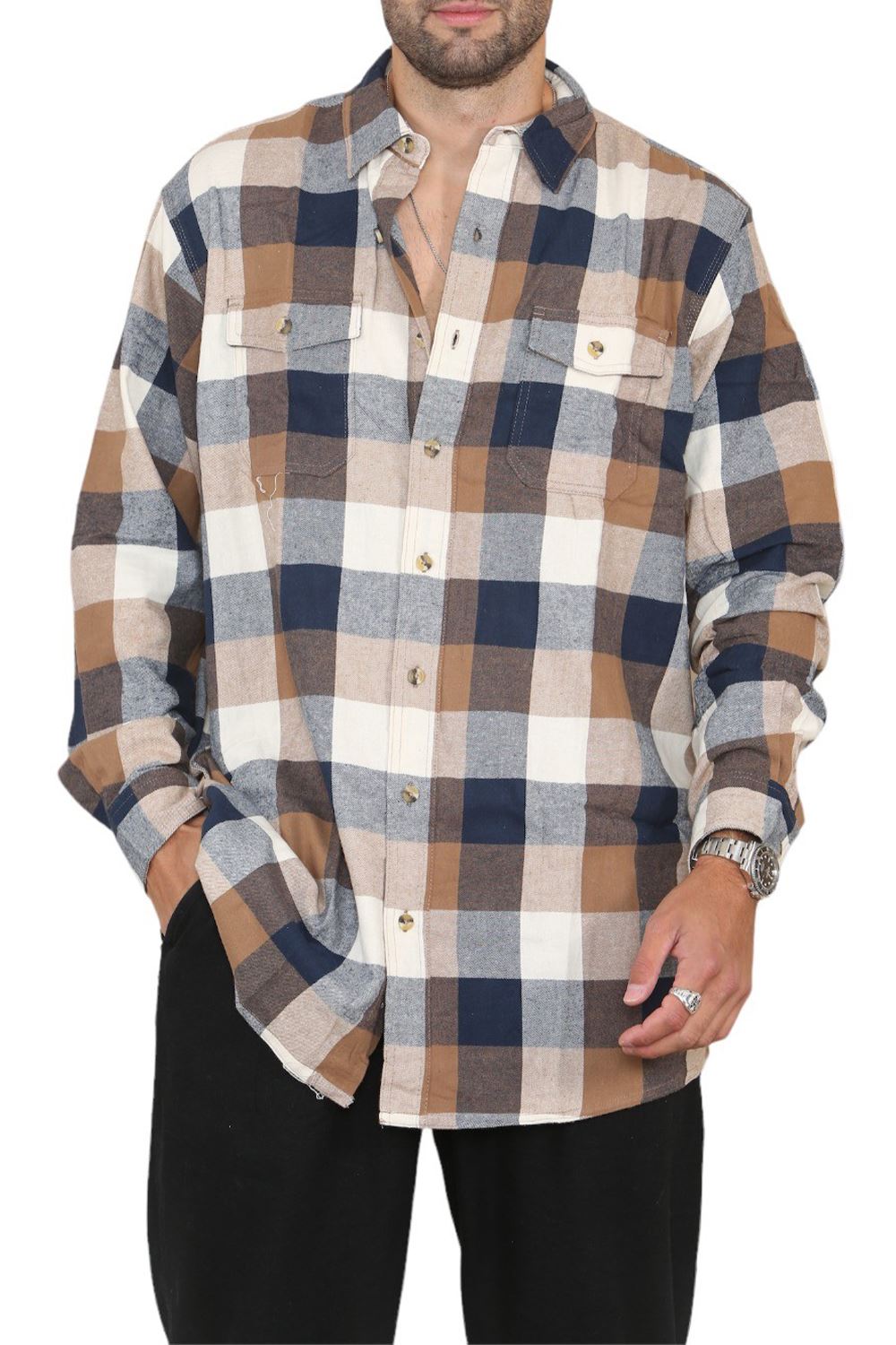 New Men Collared Causal Flannel Casual Long Sleeve Outdoor Shirt Plain Shirt UK - Picture 11 of 13