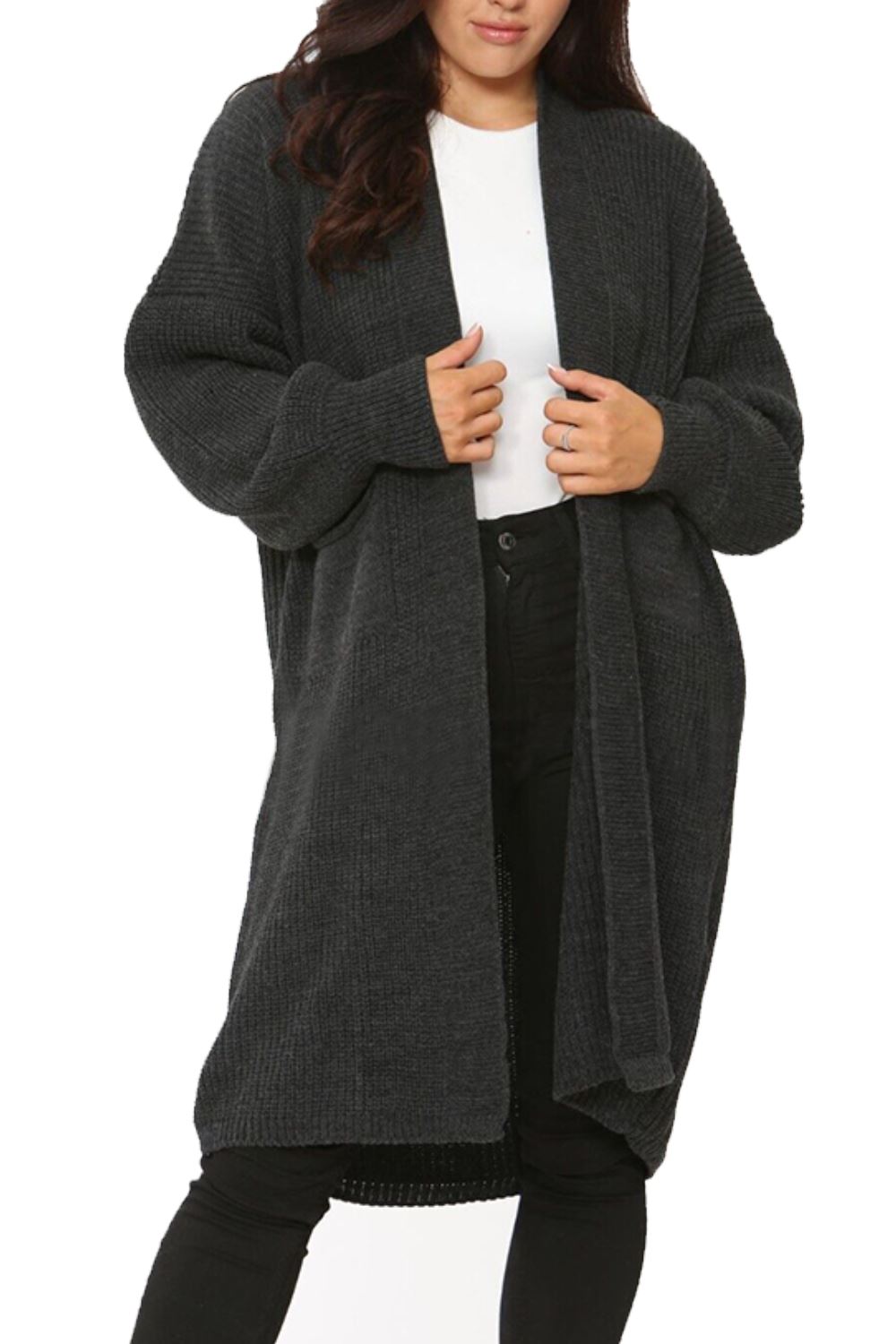 Womens Ladies Long Sleeve Pockets Oversize Open Front Chunky Rib Jumper Cardigan - Picture 9 of 12