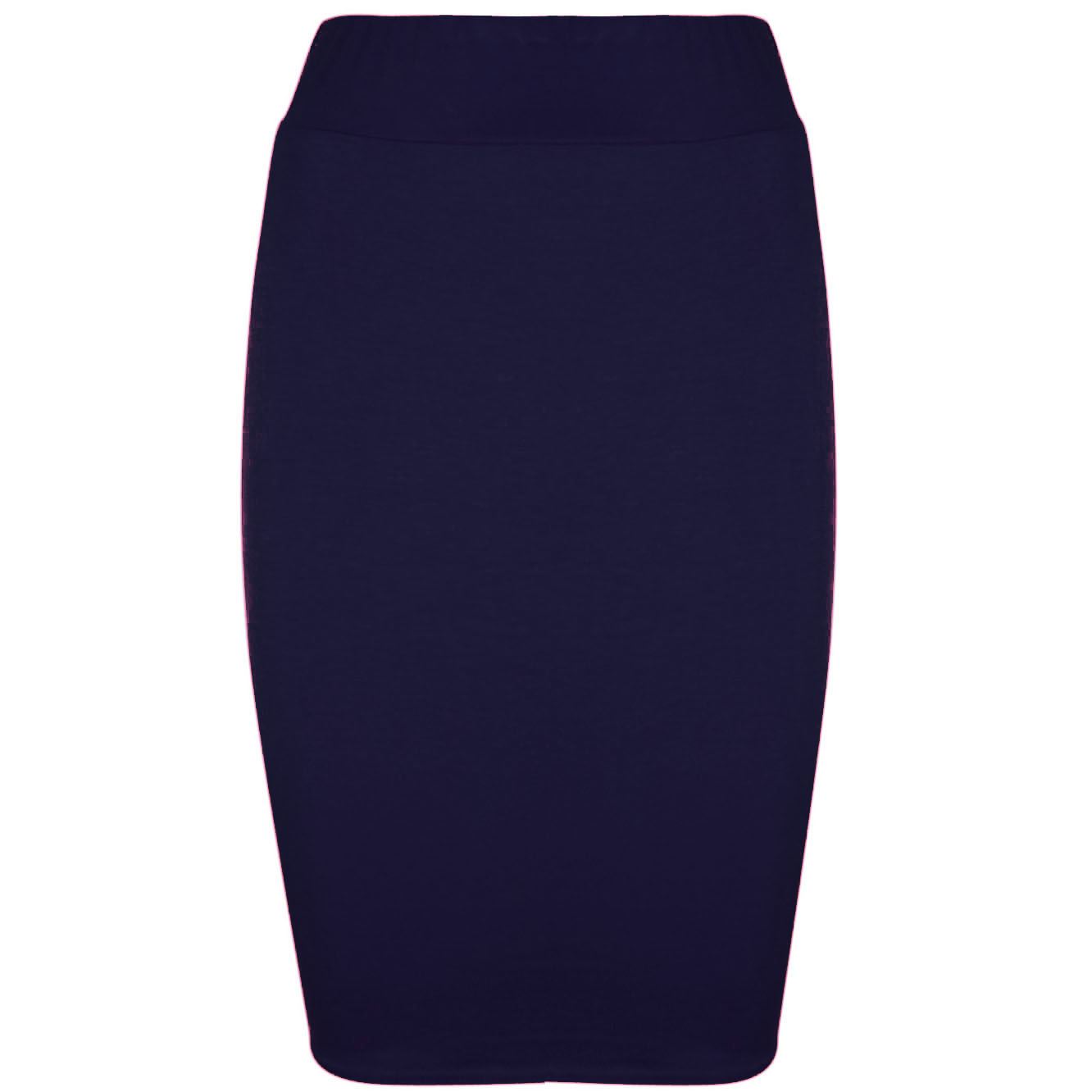 Ladies Women Jersey Stretchy Pencil Plain Elastic Office Bodycon Skirt Plus Size - Picture 11 of 64