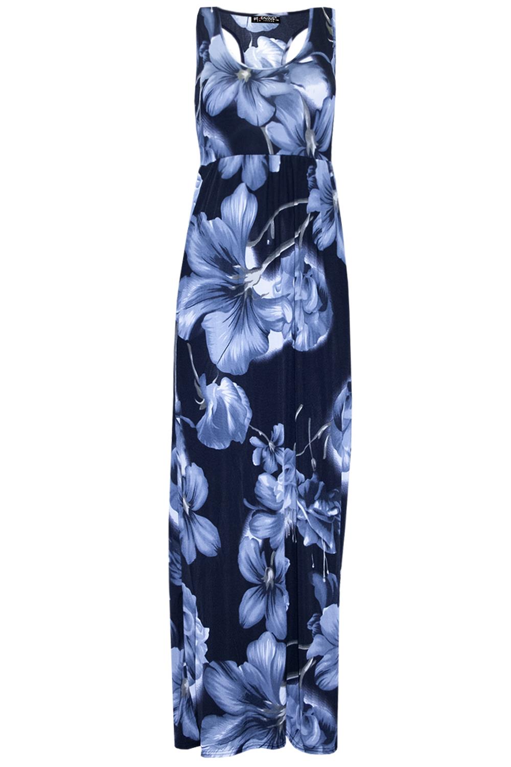 Ladies Womens Floral Printed Vest Strappy Pockets Racer Muscle Back Maxi Dresses - Picture 17 of 30