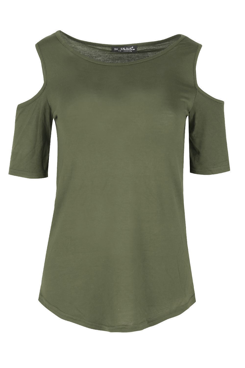 Plus Size Women Ladies Plain Baggy Oversize Cold Shoulder Curved Hem T-Shirt Top - Picture 7 of 11