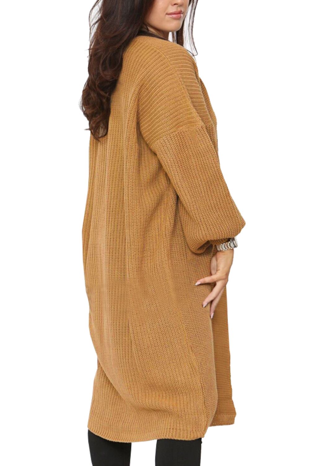 Womens Ladies Long Sleeve Pockets Oversize Open Front Chunky Rib Jumper Cardigan - Picture 5 of 12