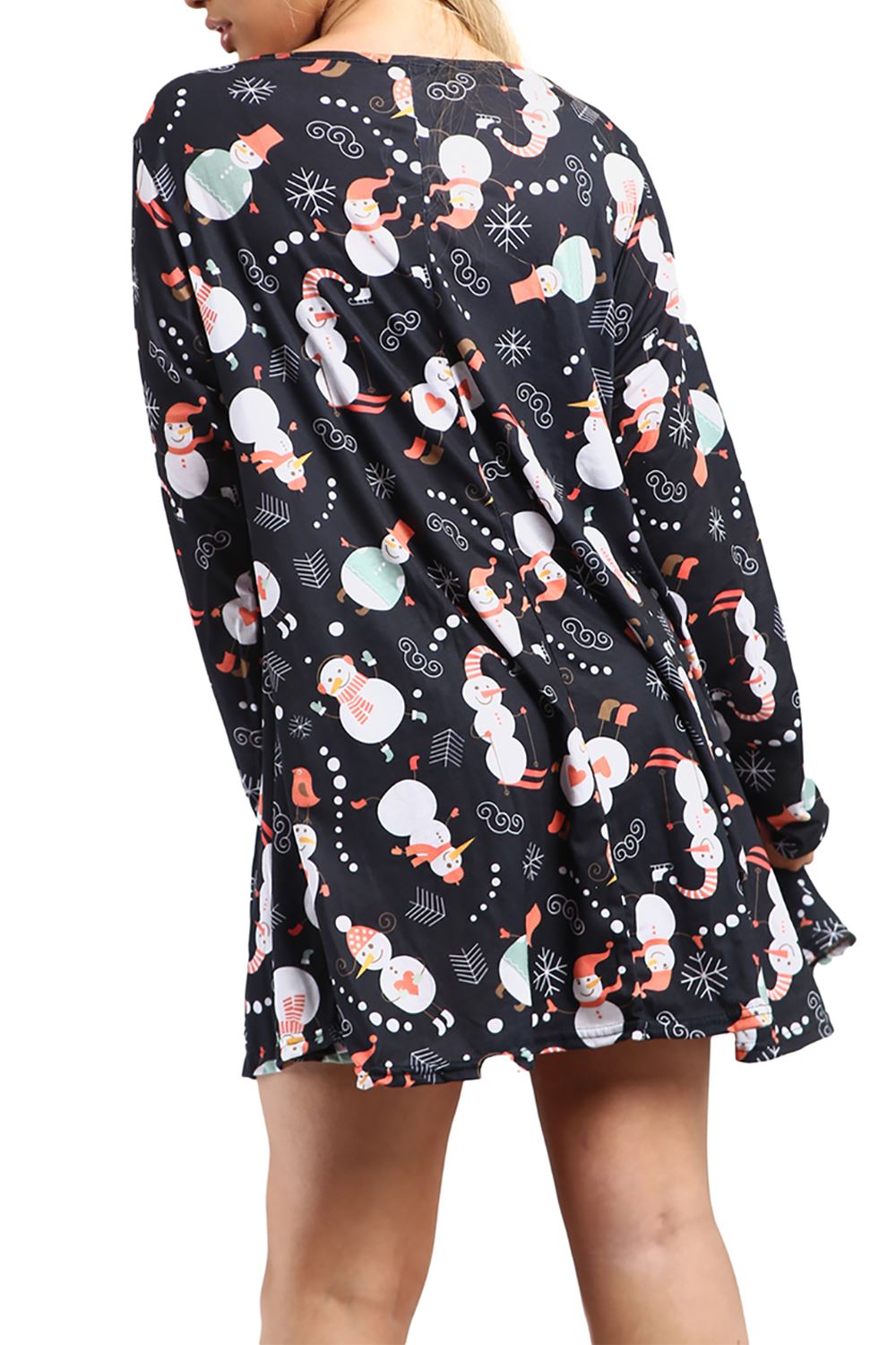 Womens Ladies Xmas Santa Gifts Snowman Christmas Printed Skater Mini Swing Dress - Picture 27 of 35