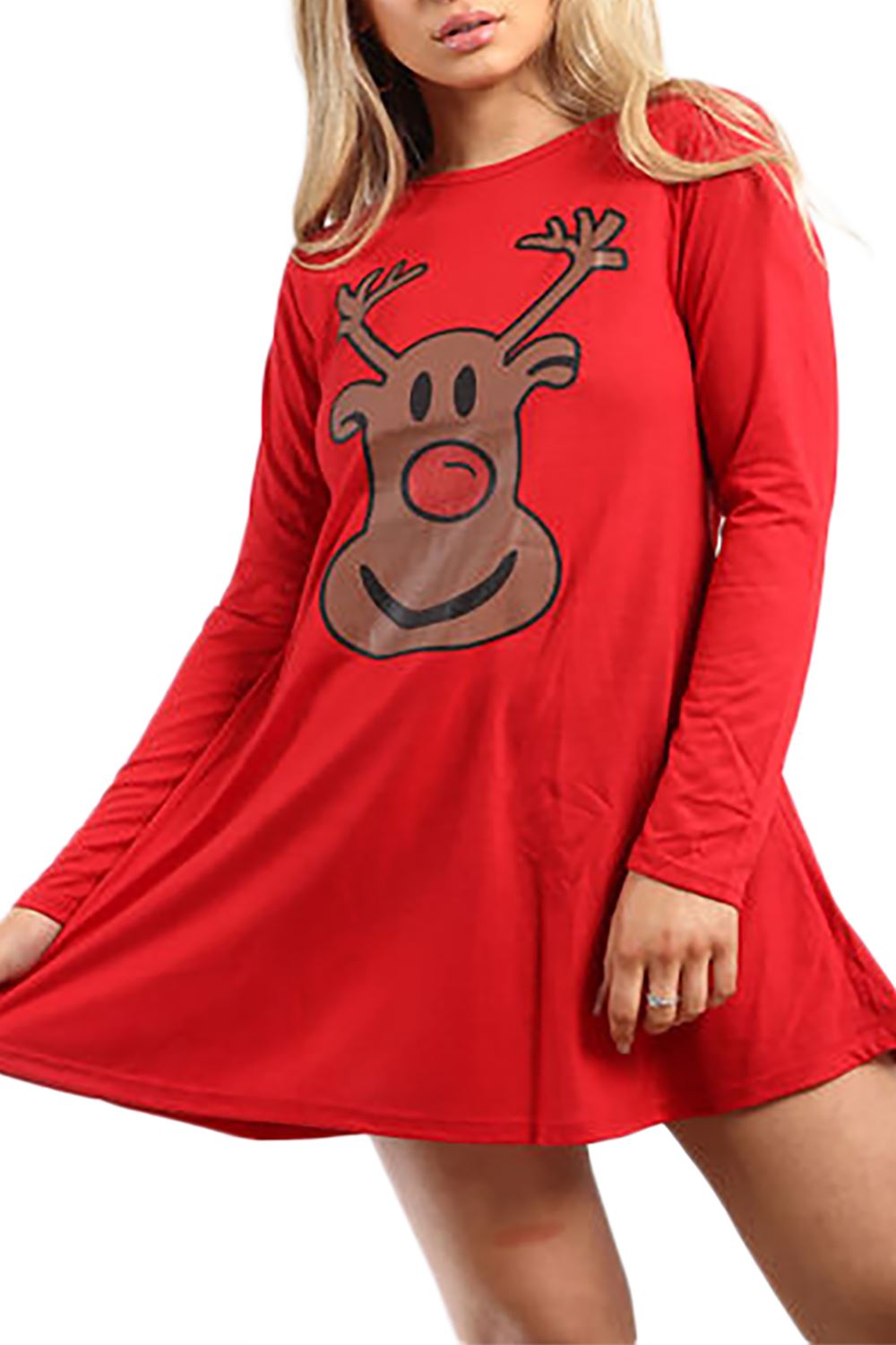 Womens Ladies Santa Costume Belted Candy stick Round Neck Christmas Swing Dress - Picture 70 of 86