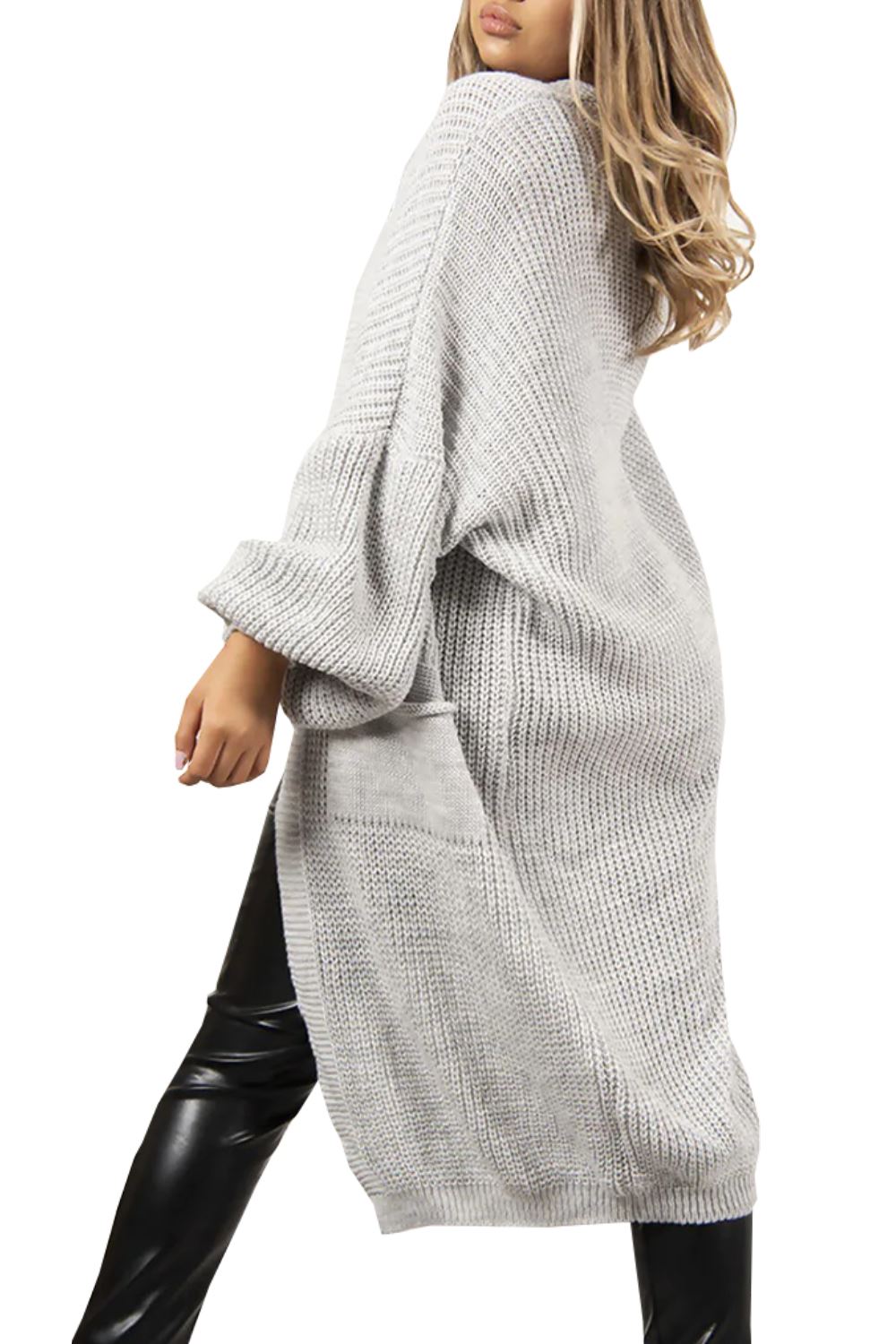 Womens Ladies Long Sleeve Pockets Oversize Open Front Chunky Rib Jumper Cardigan - Picture 8 of 12