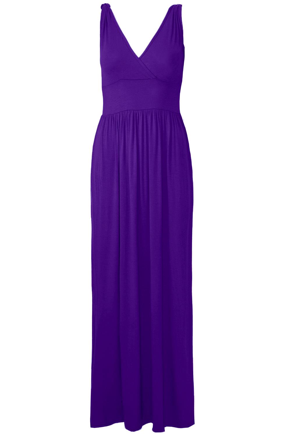 Front V Neck Plain Wrap Over Strappy Tie Knot V Neck Ladies Maxi Dresses - Picture 5 of 11
