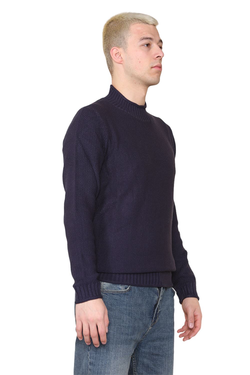 Mens Stretchy High Neck Long Sleeve Designer Casual Pullover Sweater Jumper Top - Picture 6 of 19