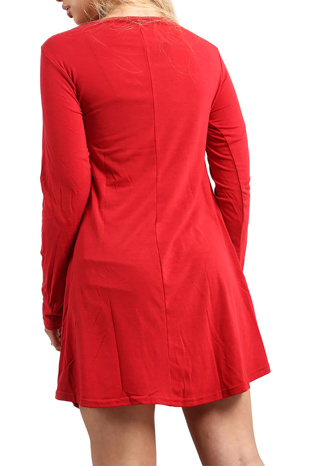 Womens Ladies Santa Costume Belted Candy stick Round Neck Christmas Swing Dress - Picture 68 of 86
