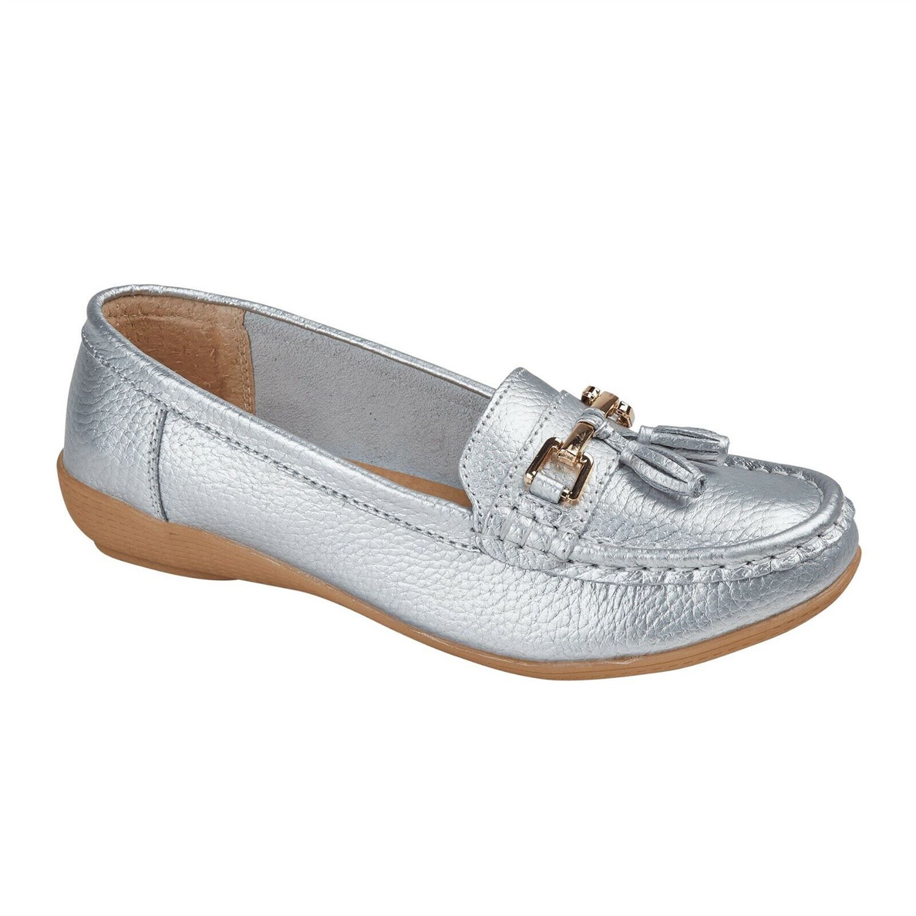 Ladies Wide Fit Shoes Slip On Womens Memory Foam Work Leather Loafer Shoe Size - Picture 31 of 40