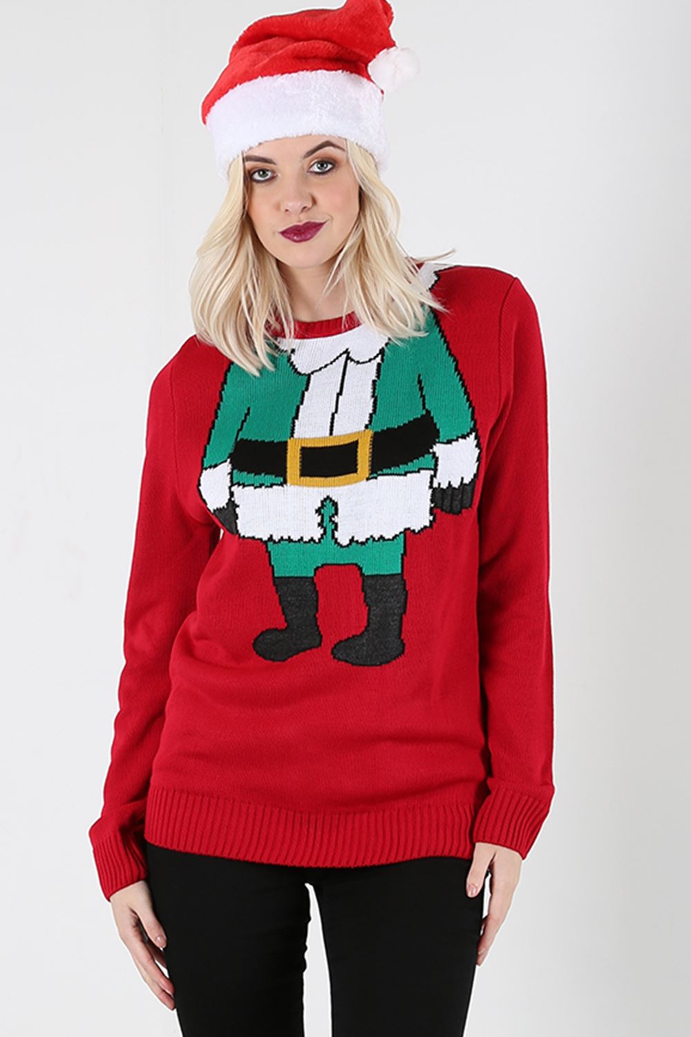 Womens Knitted Christmas Ladies Elf Costume Belted Xmas Oversized Jumper Dress | eBay