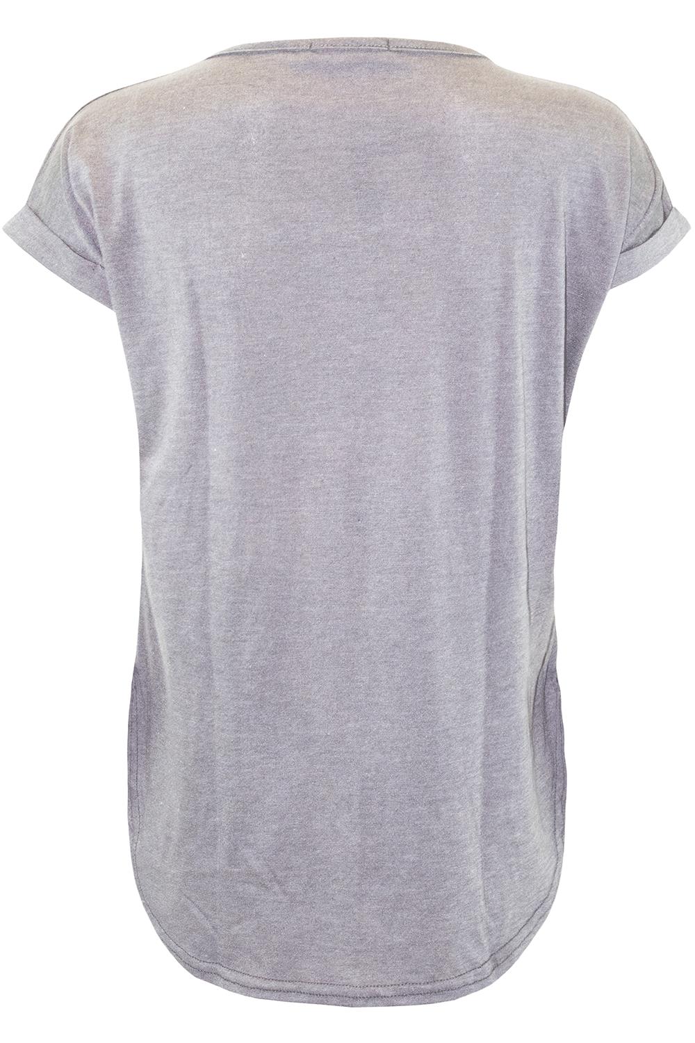 Womens Ladies Turn Up Sleeve Round Neck Curved Hem Bonjour Jersey T-Shirt Top - Picture 36 of 49