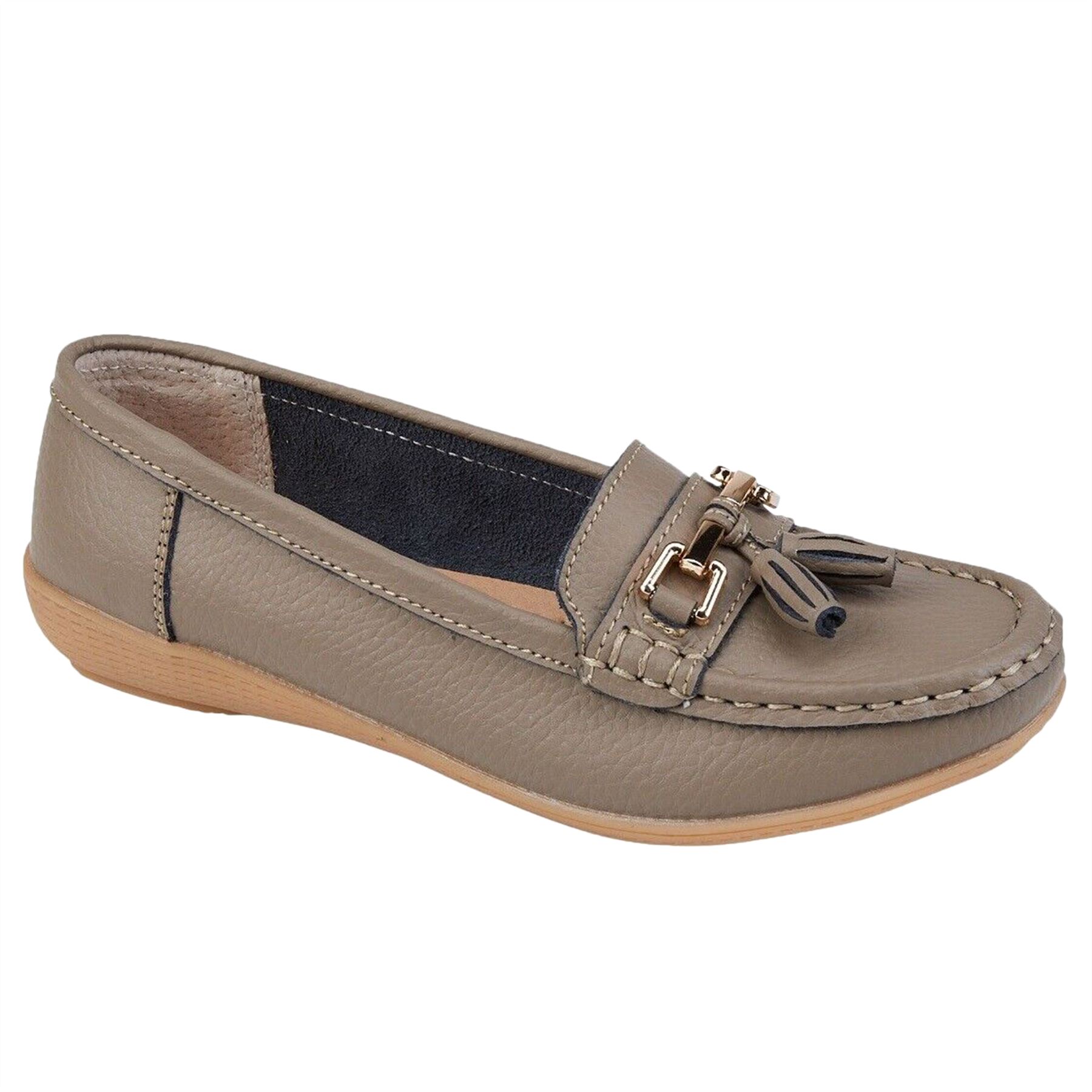 Ladies Wide Fit Shoes Slip On Womens Memory Foam Work Leather Loafer Shoe Size - Picture 8 of 40