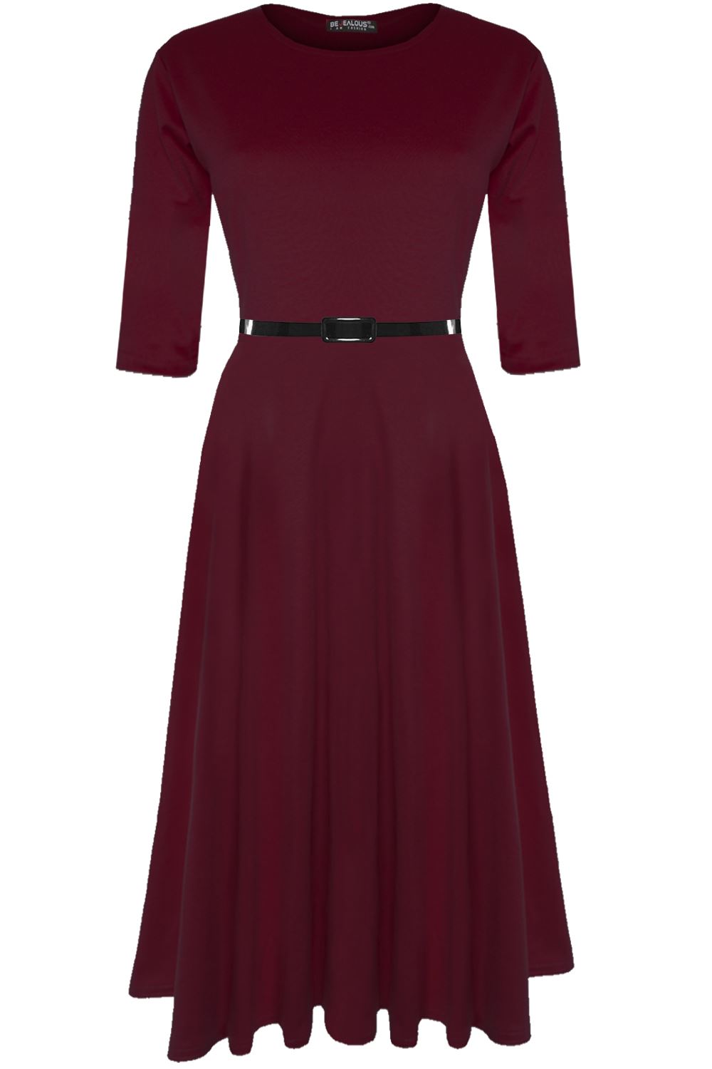 Womens Irregular Sleeve Plain Dress Plus Size Midi Dress