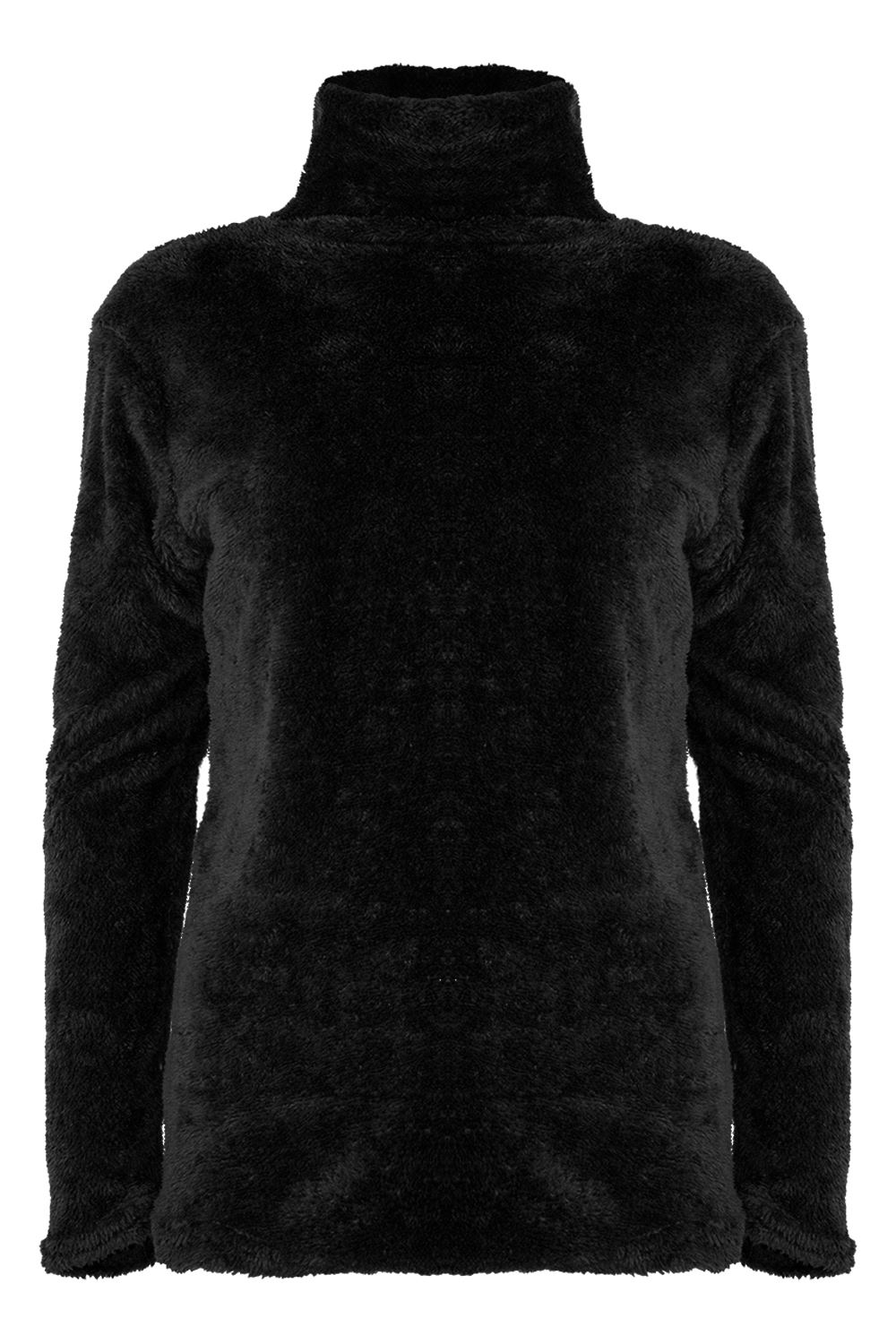 Womens Ladies Turtle Cowl Neck Fluffy Faux Fur Long Sleeve Baggy Fleece Jumper - Picture 2 of 22