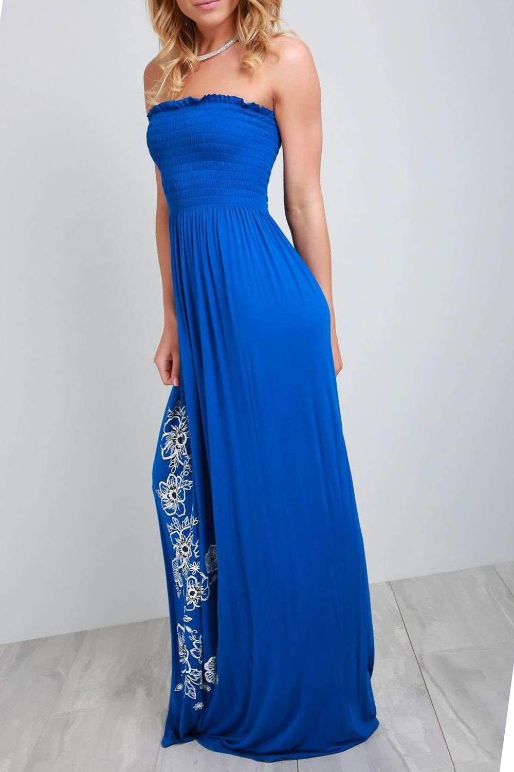 Womens Ladies Gathered Printed Sheering Strapless Boobtube Bandeau Maxi Dresses - Picture 6 of 25