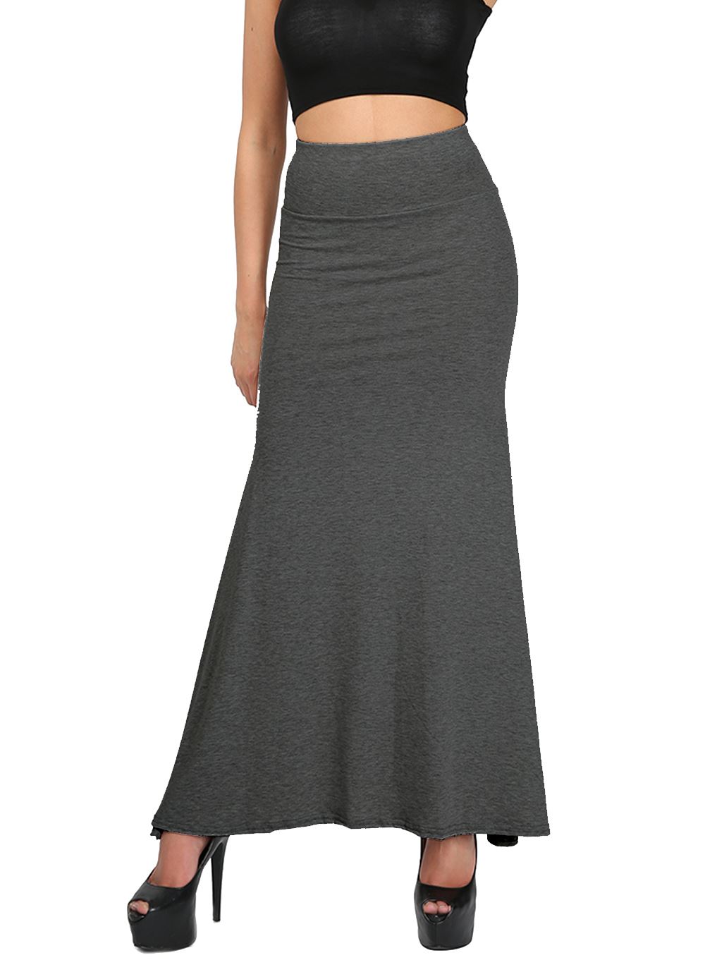 Ladies Women Full Length Plain Stretch Flared Frankie High Waist Long Maxi Skirt - Picture 19 of 25