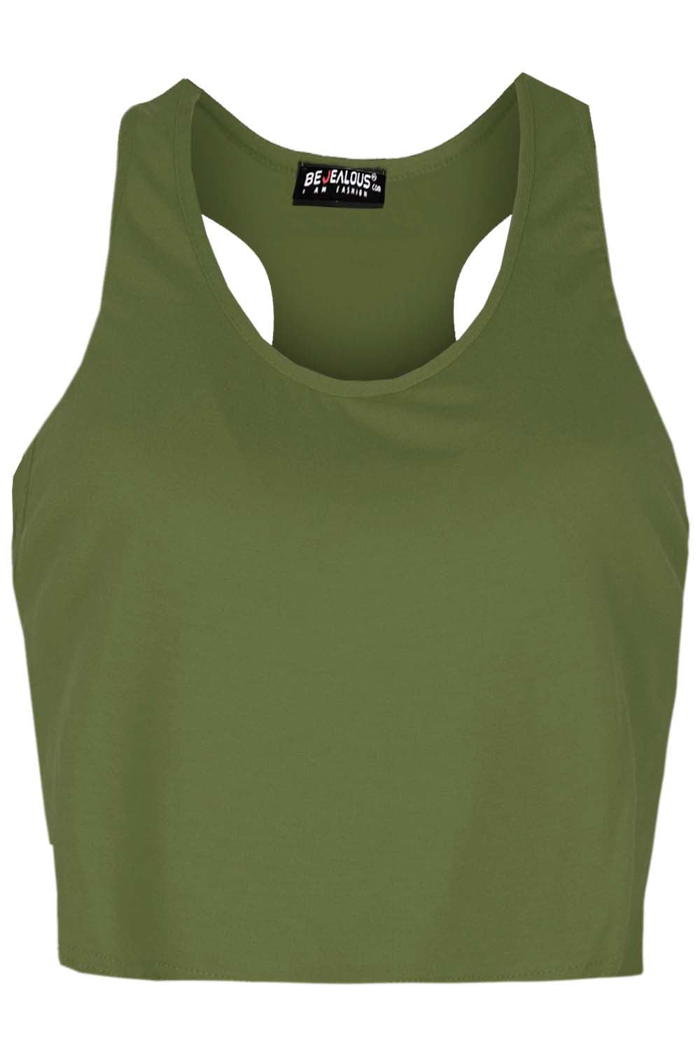 cut out cropped ladies plain racer muscle back tank vest top
