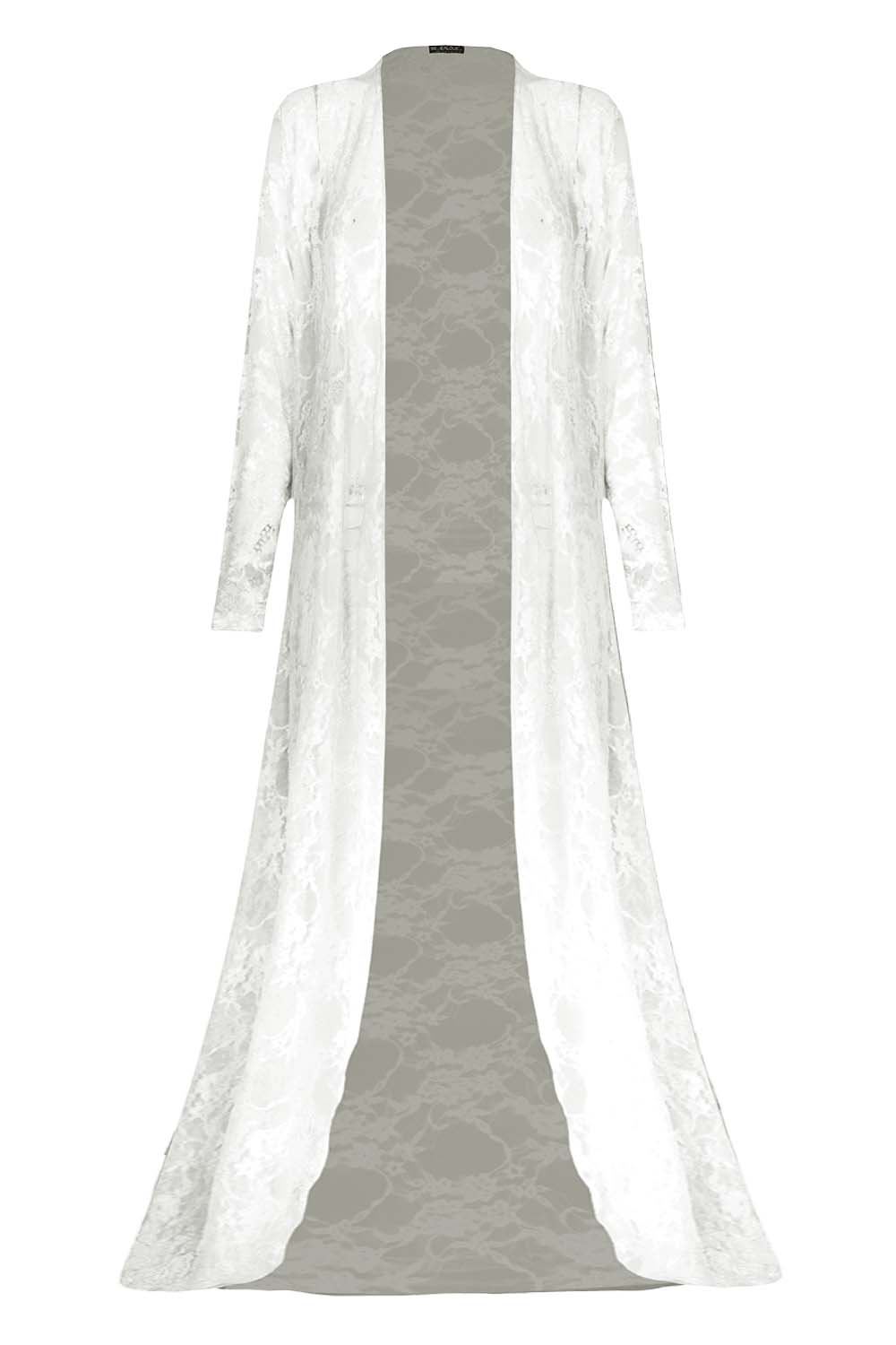 Womens Floral Lace Front Open Maxi Long Sleeves Waterfall Floaty Maxi Cardigan
