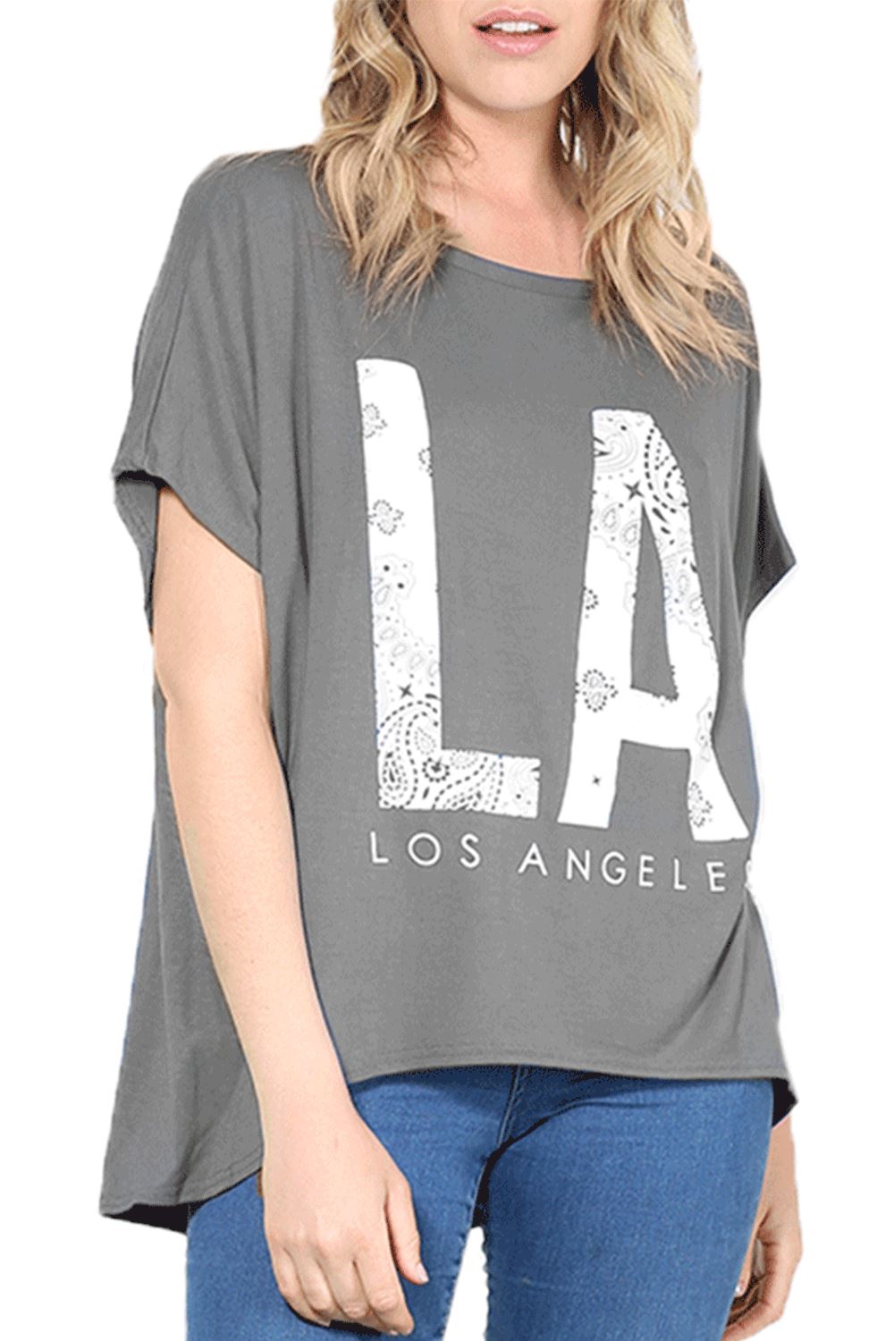 Ladies Los Angeles Off Shoulder Bardot Baggy T Shirt Women Batwing Lagenlook Top - Picture 14 of 65