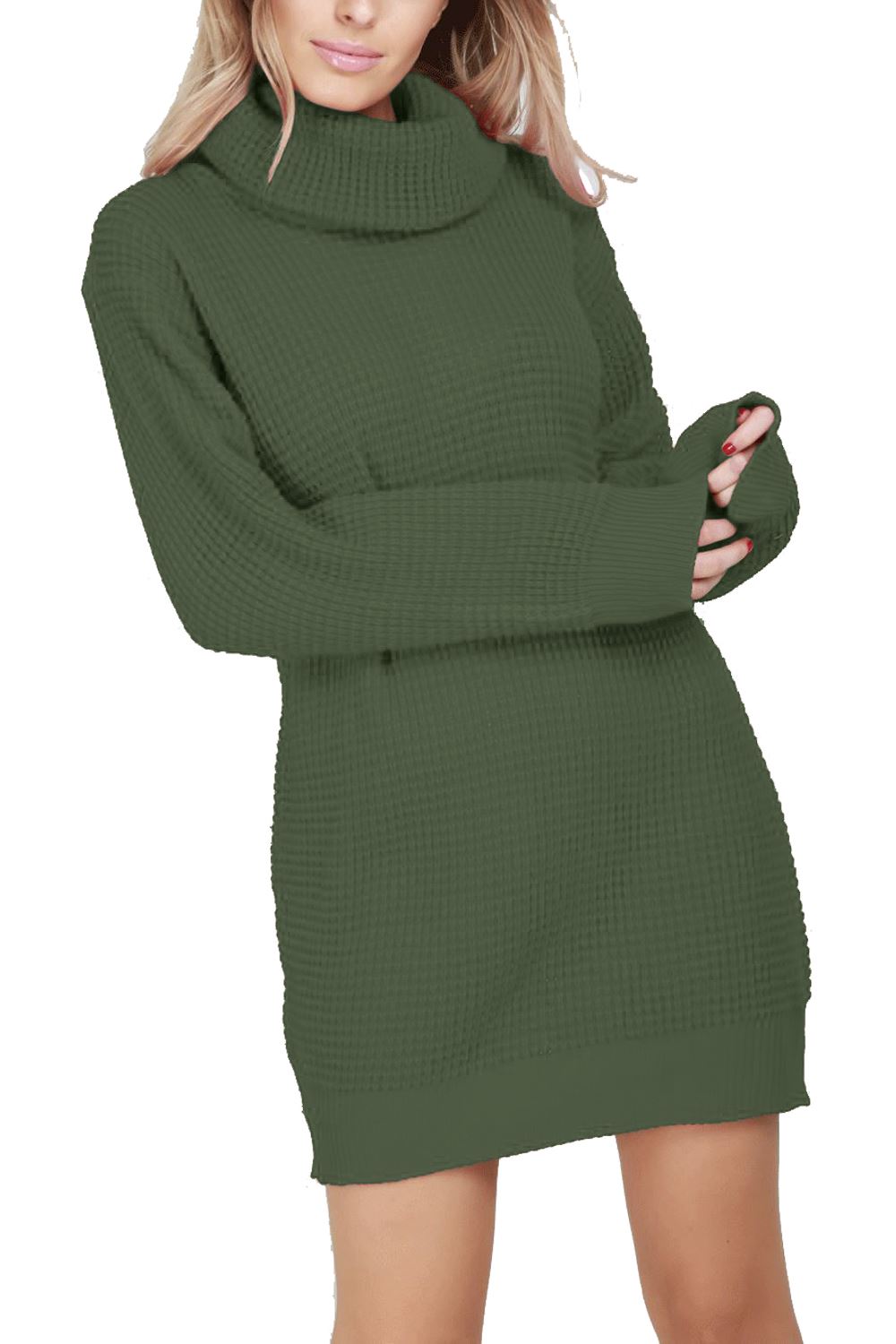 Plus Size Womens Ladies Chunky Knitted Long Sleeve Roll Cowl Neck Jumper Dress - Picture 7 of 19