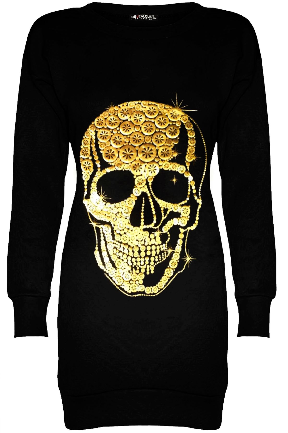 Womens Ladies Flowers Fleece Long Butterfly Skull Sweatshirt Tunic Mini Dress - Picture 5 of 8