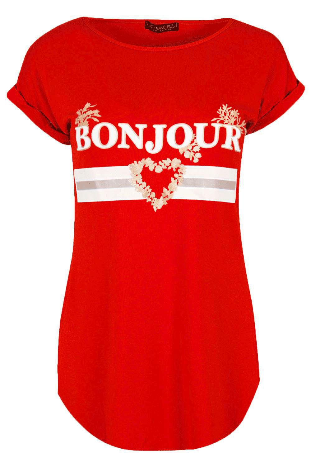 Womens Ladies Turn Up Sleeve Round Neck Curved Hem Bonjour Jersey T-Shirt Top - Picture 3 of 49