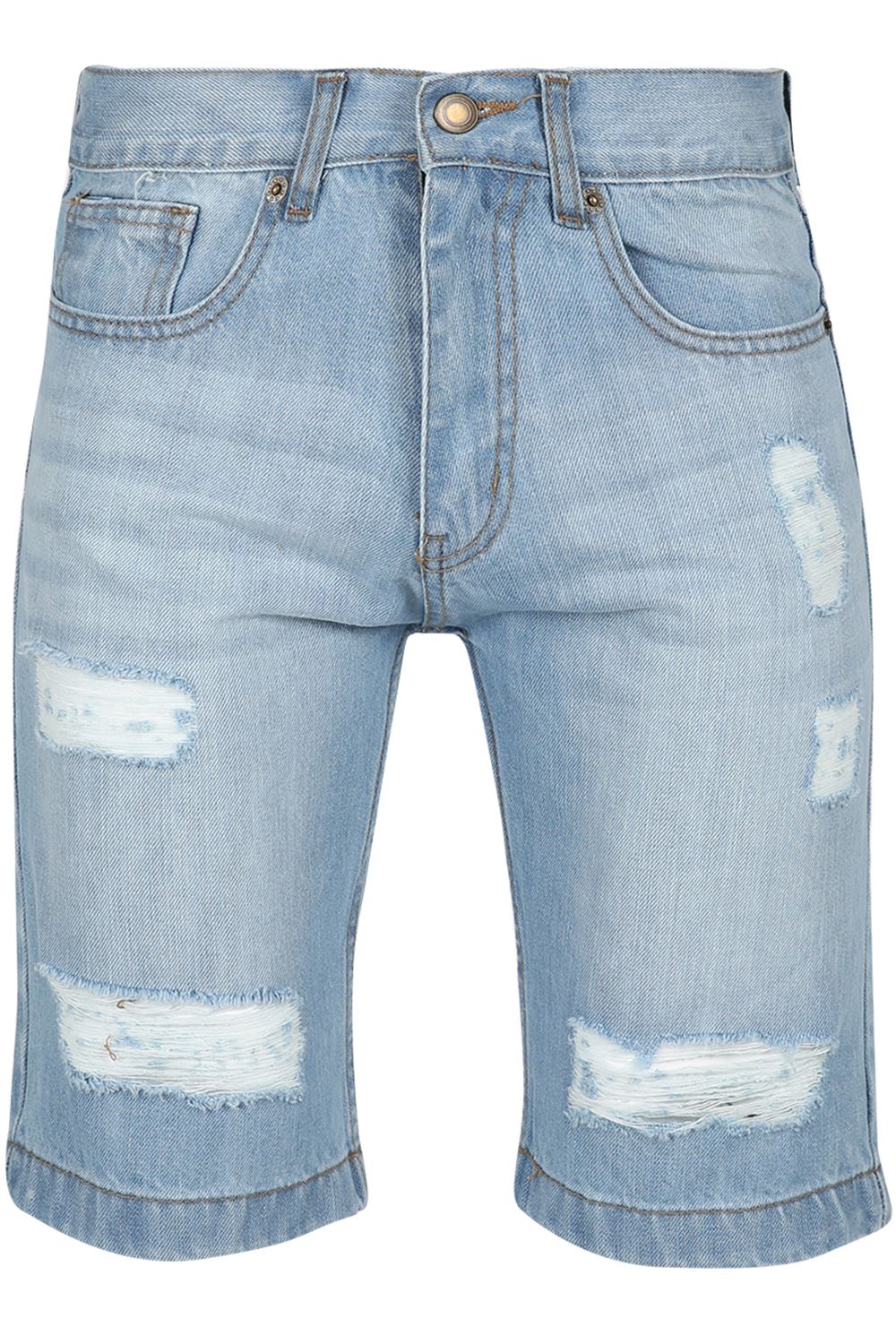 Mens Jeans Destroyed Distressed Classic Knee Length Denim Ripped Faded