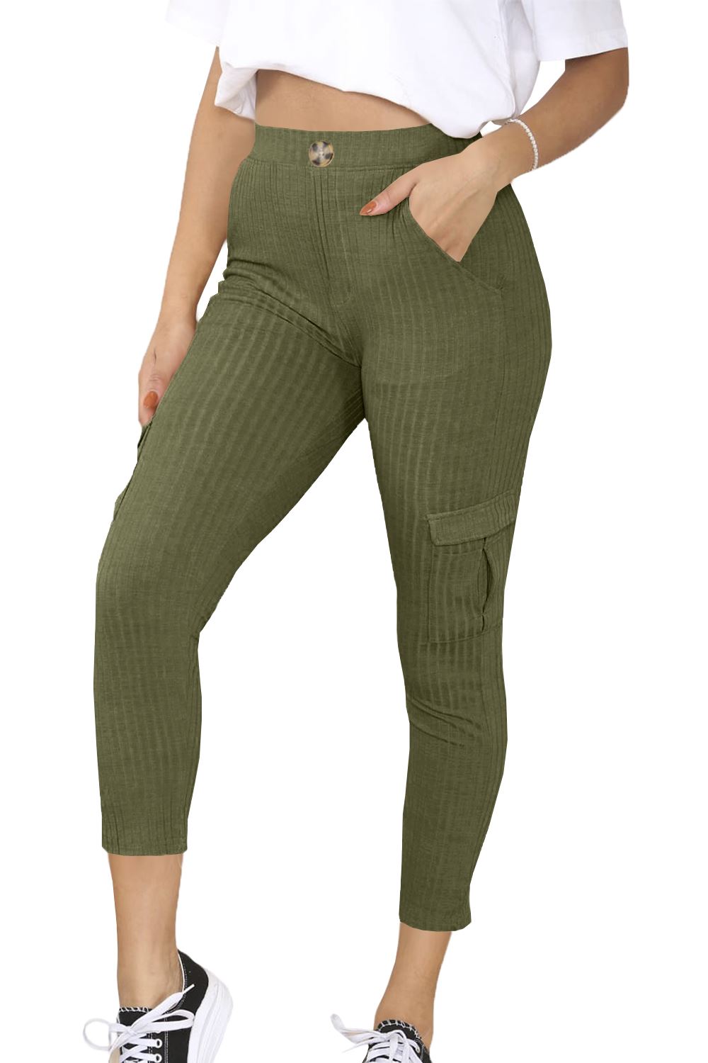 Ex Store Zara Women Zip Up Ribbed 3/4 Pants Side Pocket Skinny Jeggings Trousers - Picture 7 of 17