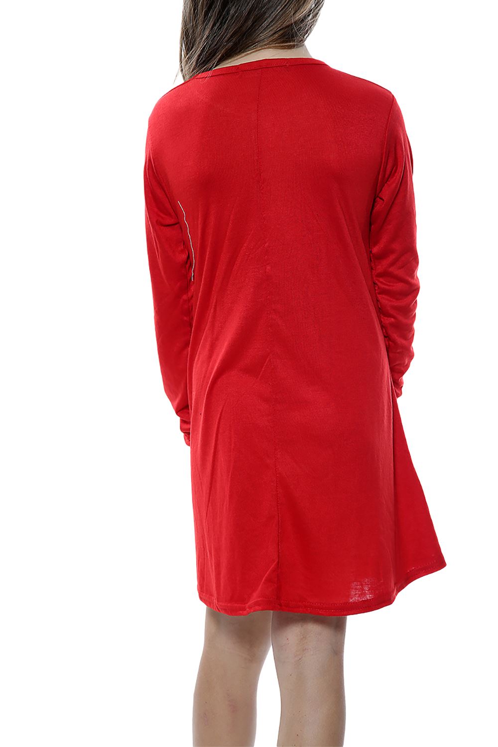 Girls Kids Christmas Santa Elf Costume Round Neck Long Sleeve Flared Swing Dress - Picture 4 of 9