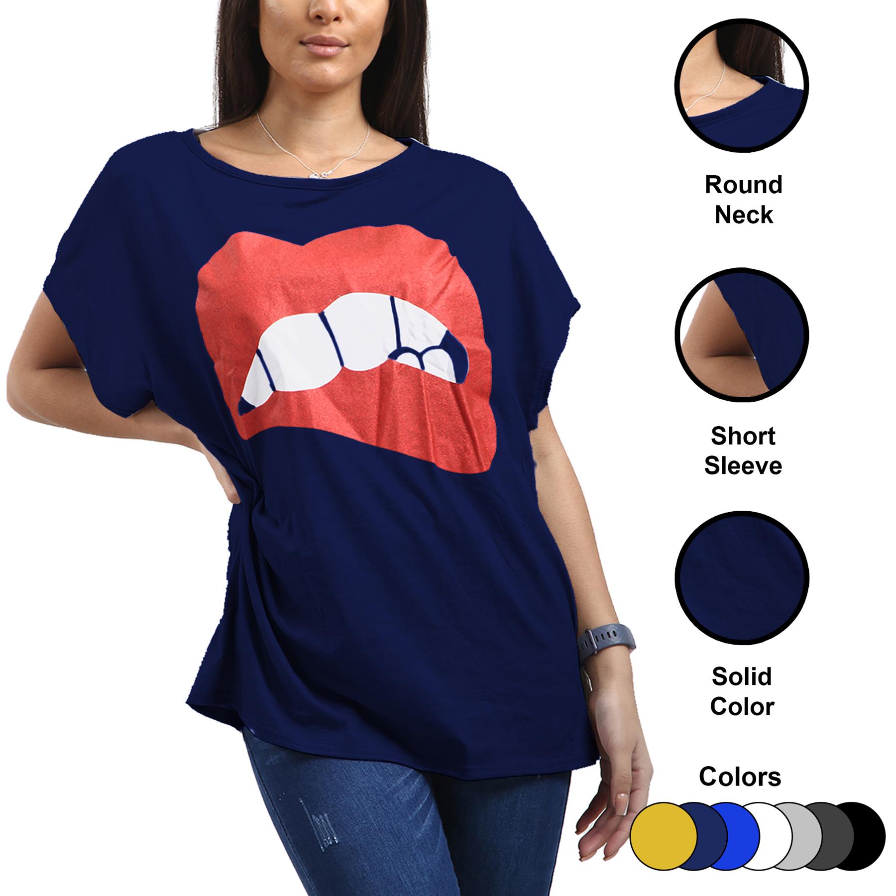 Womens Ladies Printed Oversized Baggy Batwing Sleeve Loose Fit T-Shirt Tee Top - Picture 44 of 51