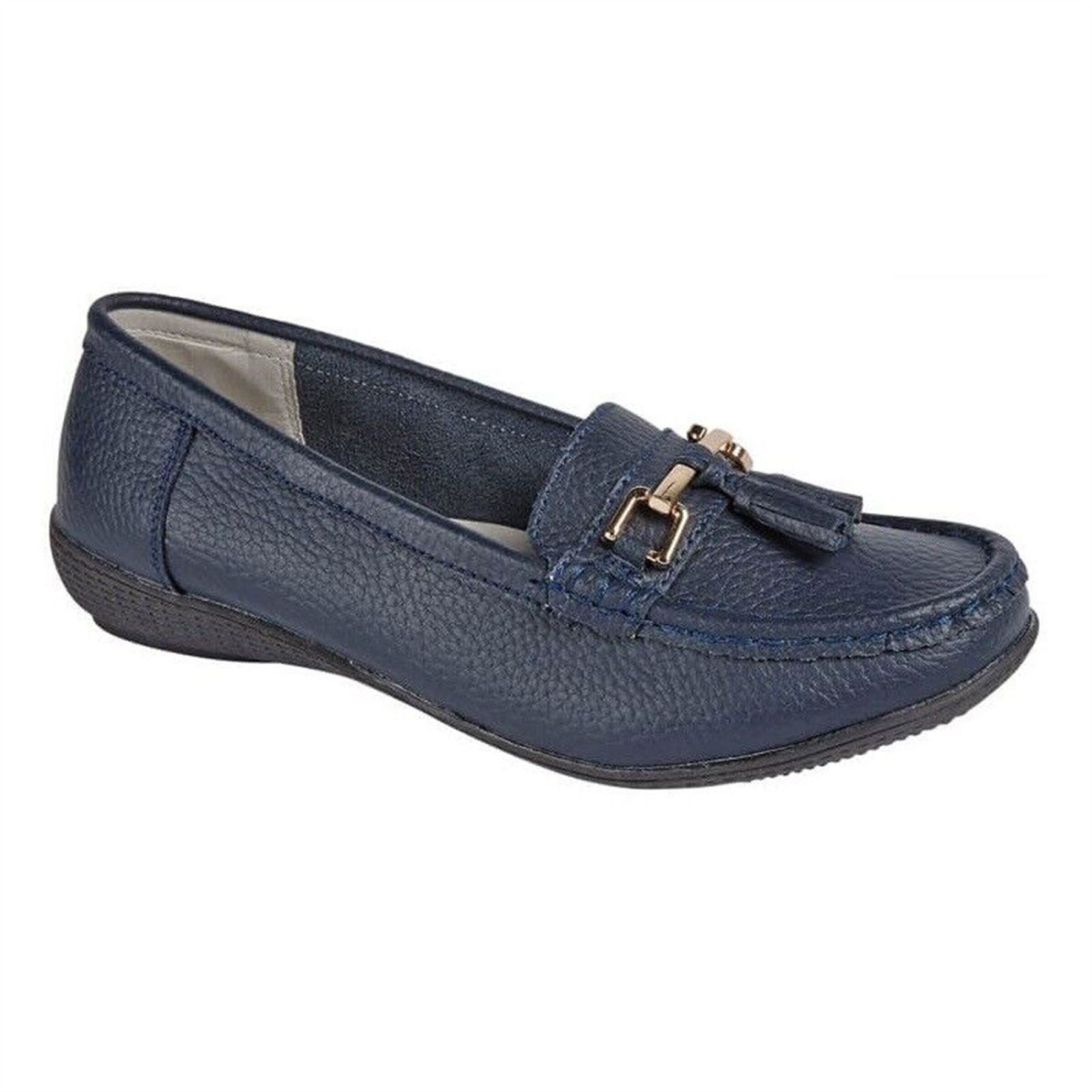 Ladies Wide Fit Shoes Slip On Womens Memory Foam Work Leather Loafer Shoe Size - Picture 27 of 40