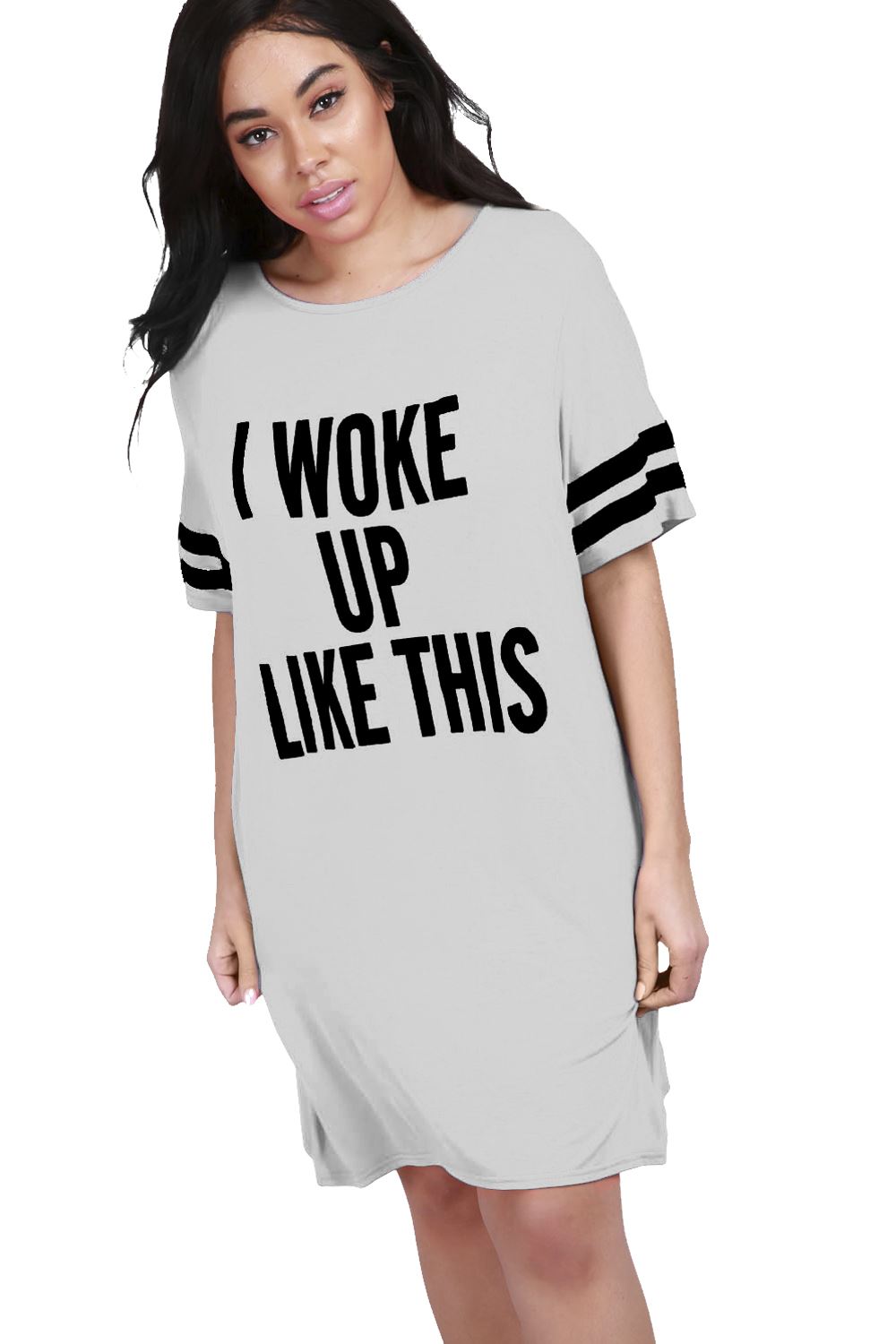 Womens Ladies Nothing to wear Baggy Oversize Round Neck Tunic T Shirt Mini Dress - Picture 11 of 42