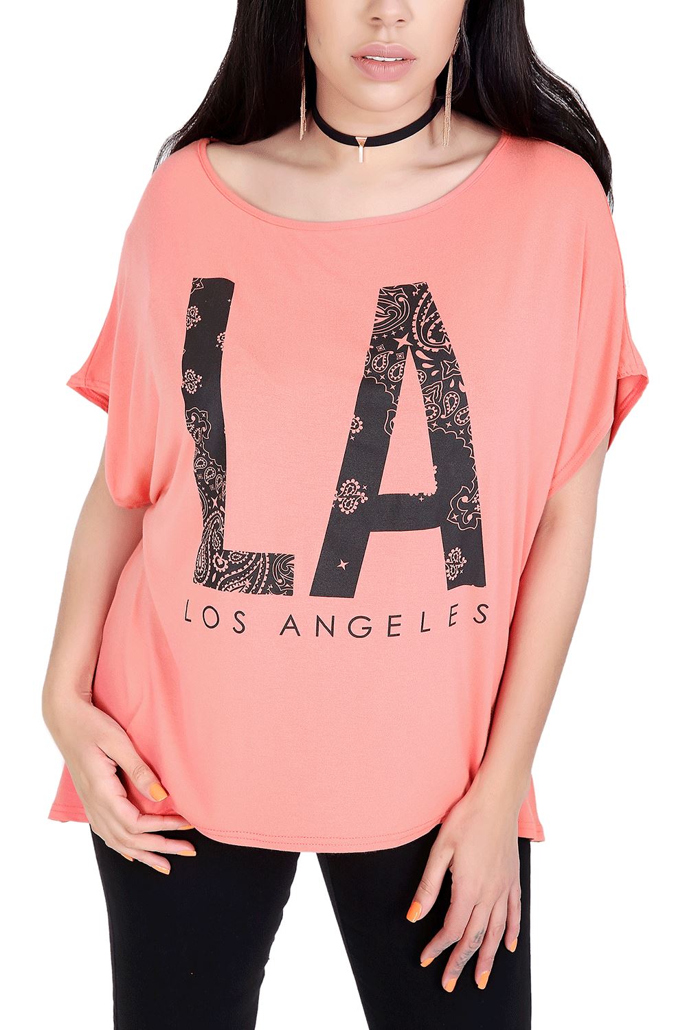 Ladies Los Angeles Off Shoulder Bardot Baggy T Shirt Women Batwing Lagenlook Top - Picture 20 of 65