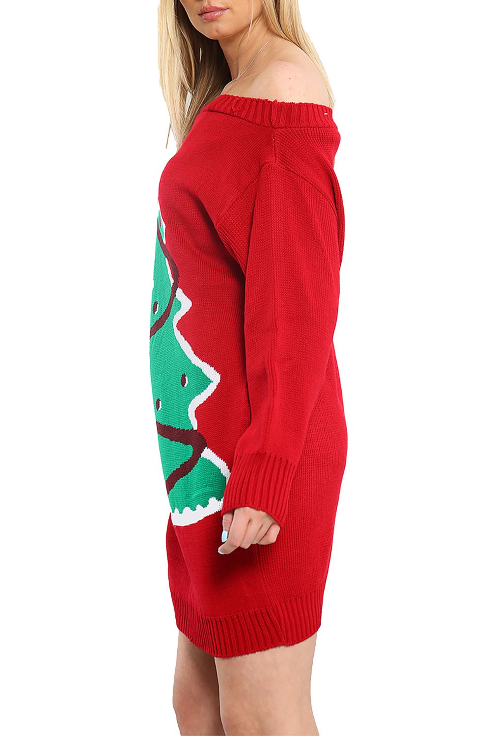 Womens Ladies Christmas Star Elf Costume Full Stripe Sleeve Xmas Knit Mini Dress - Picture 50 of 62
