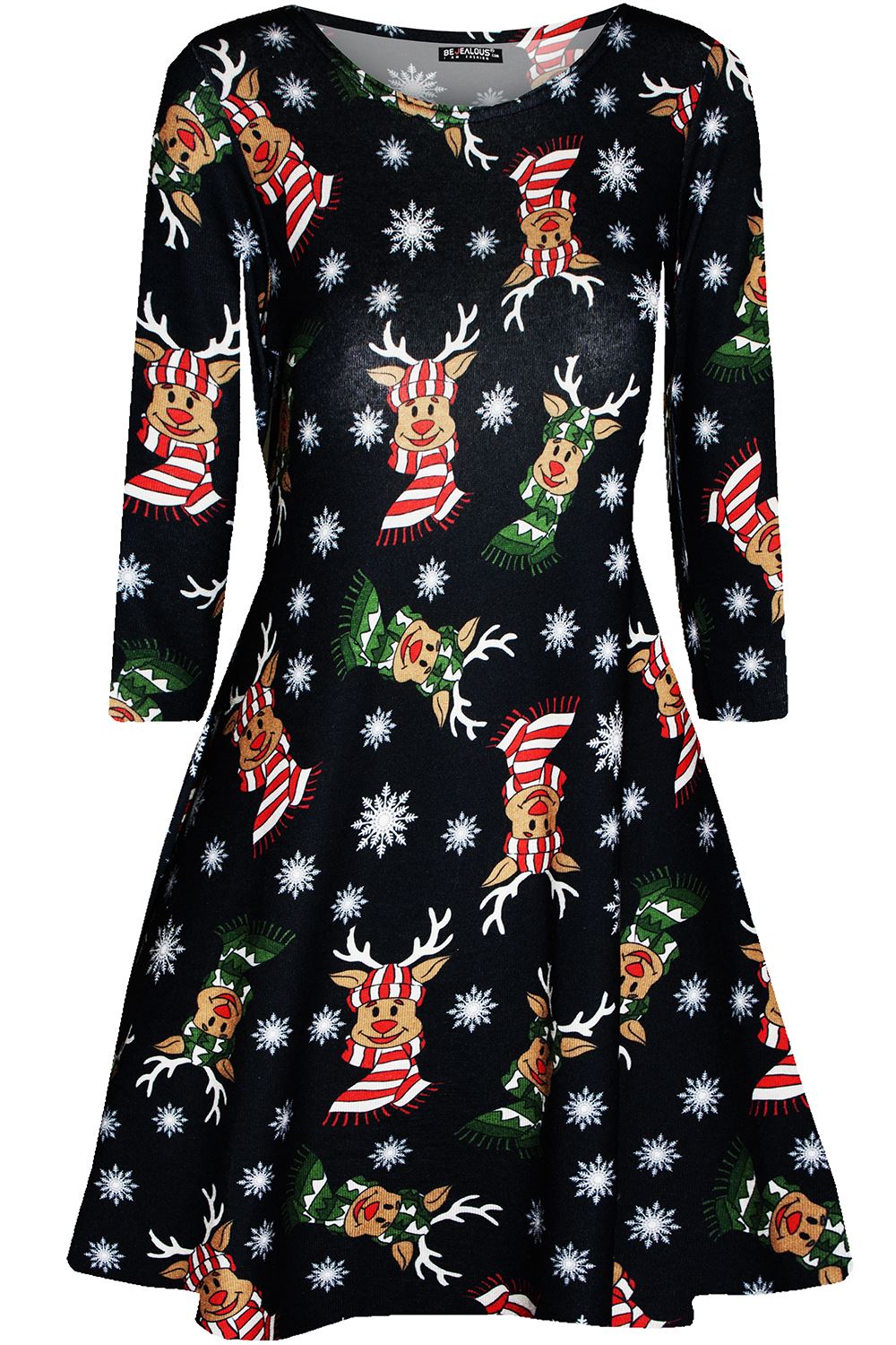 Kids Girls Gingerbread Gift Candy Xmas Flare Franki Reindeer Rudolph Swing Dress - Picture 34 of 37