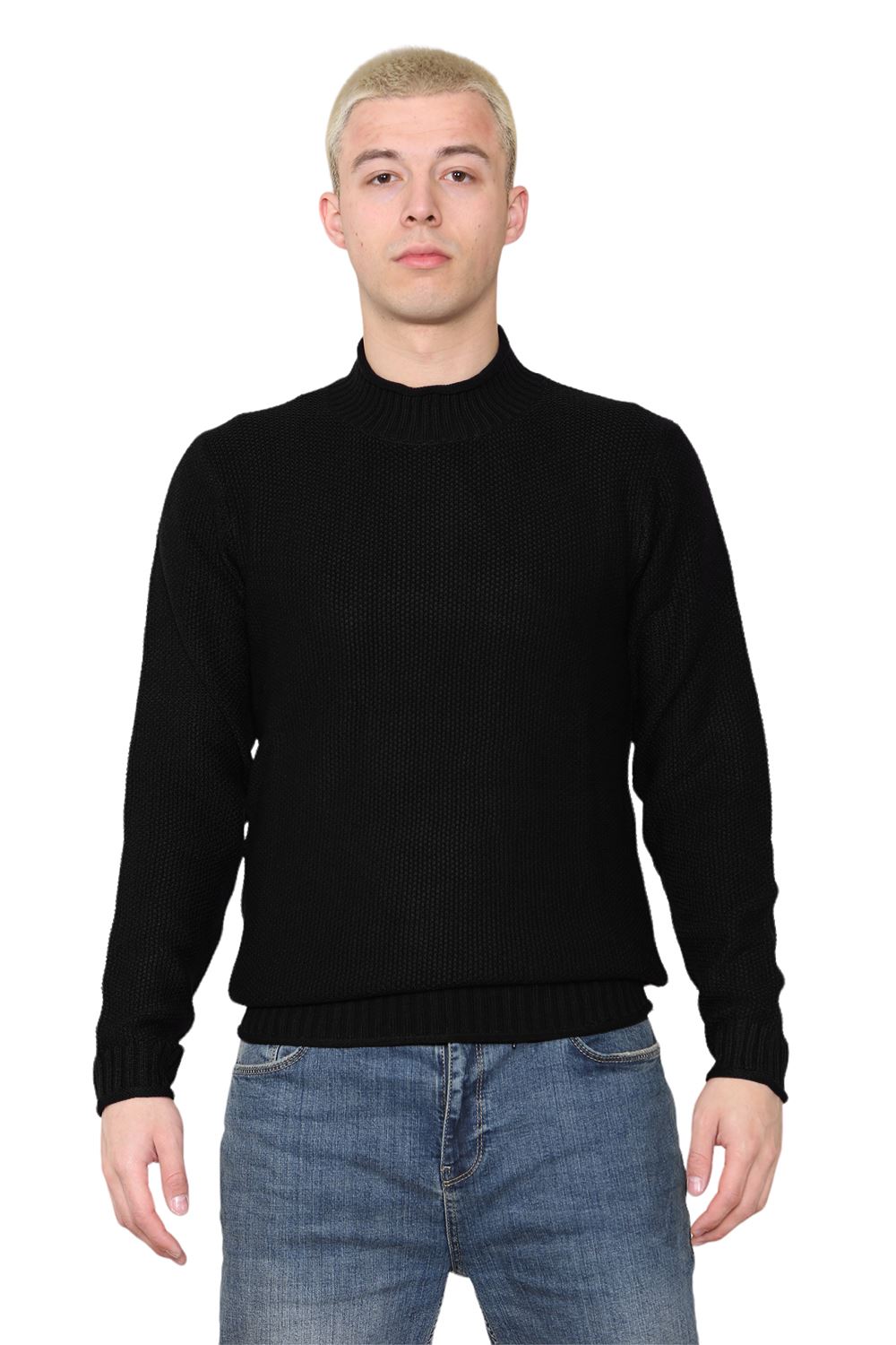 Mens Stretchy High Neck Long Sleeve Designer Casual Pullover Sweater Jumper Top - Picture 2 of 19