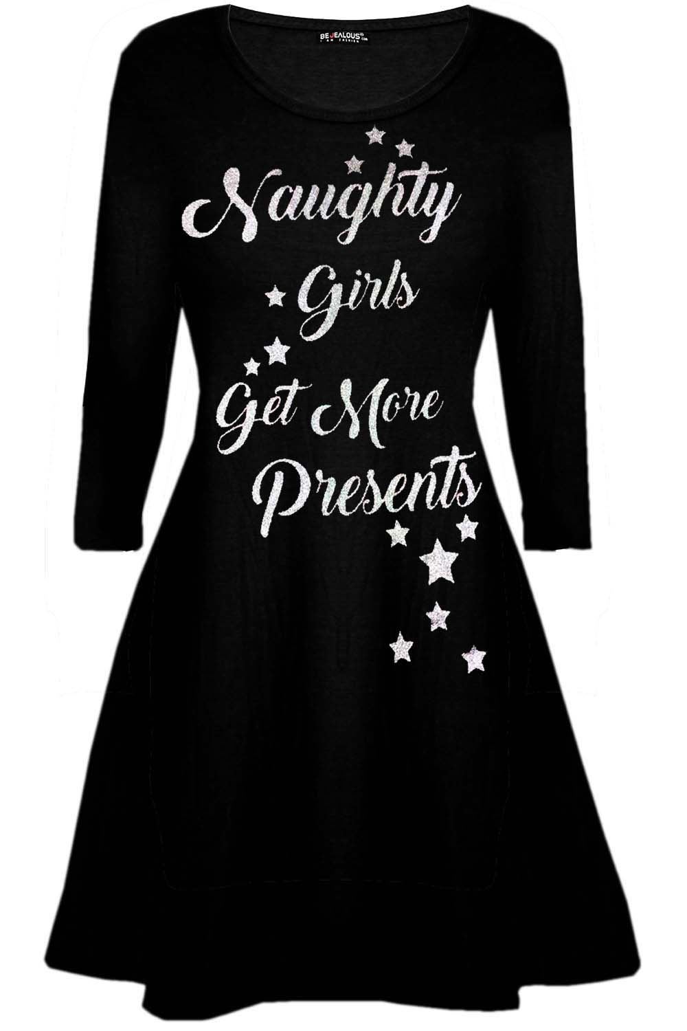 Womens Christmas Ladies Elf Santa's Little Helper Costume Round Neck Swing Dress - Picture 6 of 50