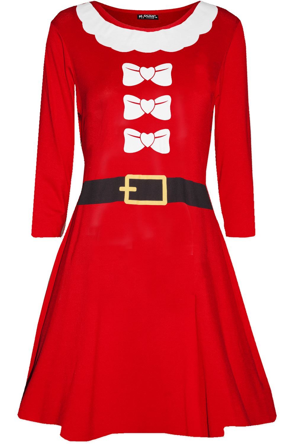 Kids Girls Christmas Heart Ribbon Santa Father Costume Round Neck Swing Dress - Picture 12 of 35
