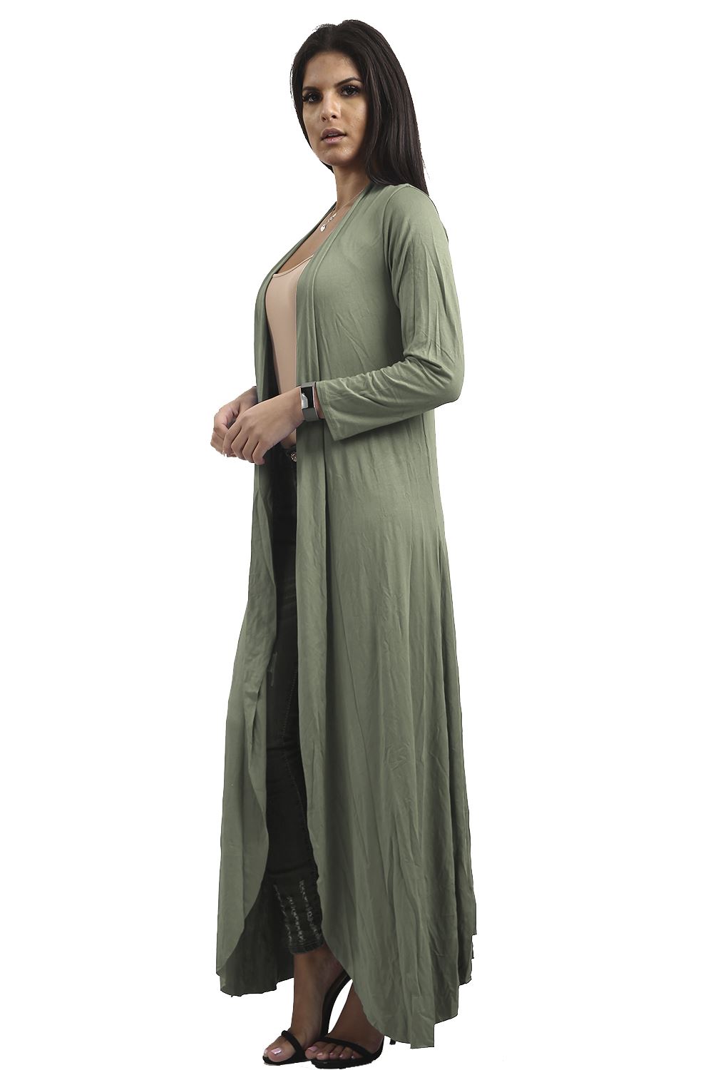 Ladies Womens Long Sleeve Waterfall Floaty Flared Maxi Cardigan Shrug Jacket UK - Picture 18 of 34