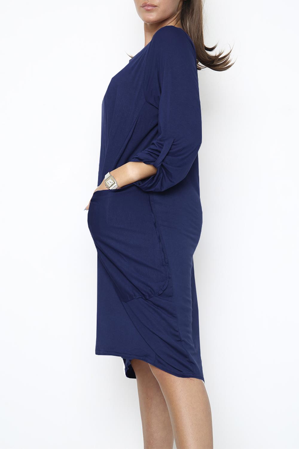 Women Side Pockets Fleece Baggy Ladies High Low Turn Up Sleeve Sweatshirt Dress - Picture 12 of 16