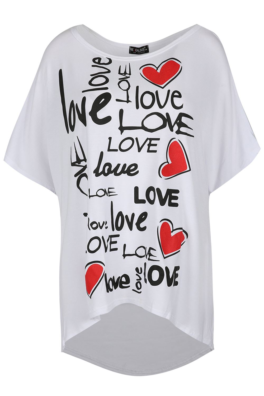 Womens Ladies Scoop Neck Batwing Short Sleeve LOVE High Low Baggy T Shirt Top - Picture 6 of 55