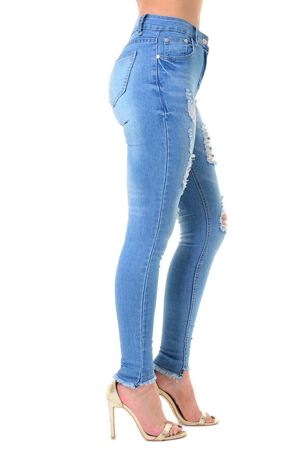 Womens Ladies Ankle Ripped Destroyed Distress Skinny Fit Trousers Denim Jeans eBay