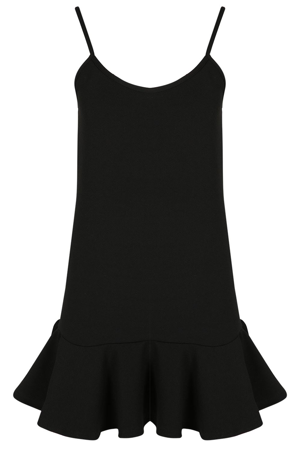 Womens Ladies Strappy Peplum Frill Hem Vest Plain Flared Franki Swing Mini Dress