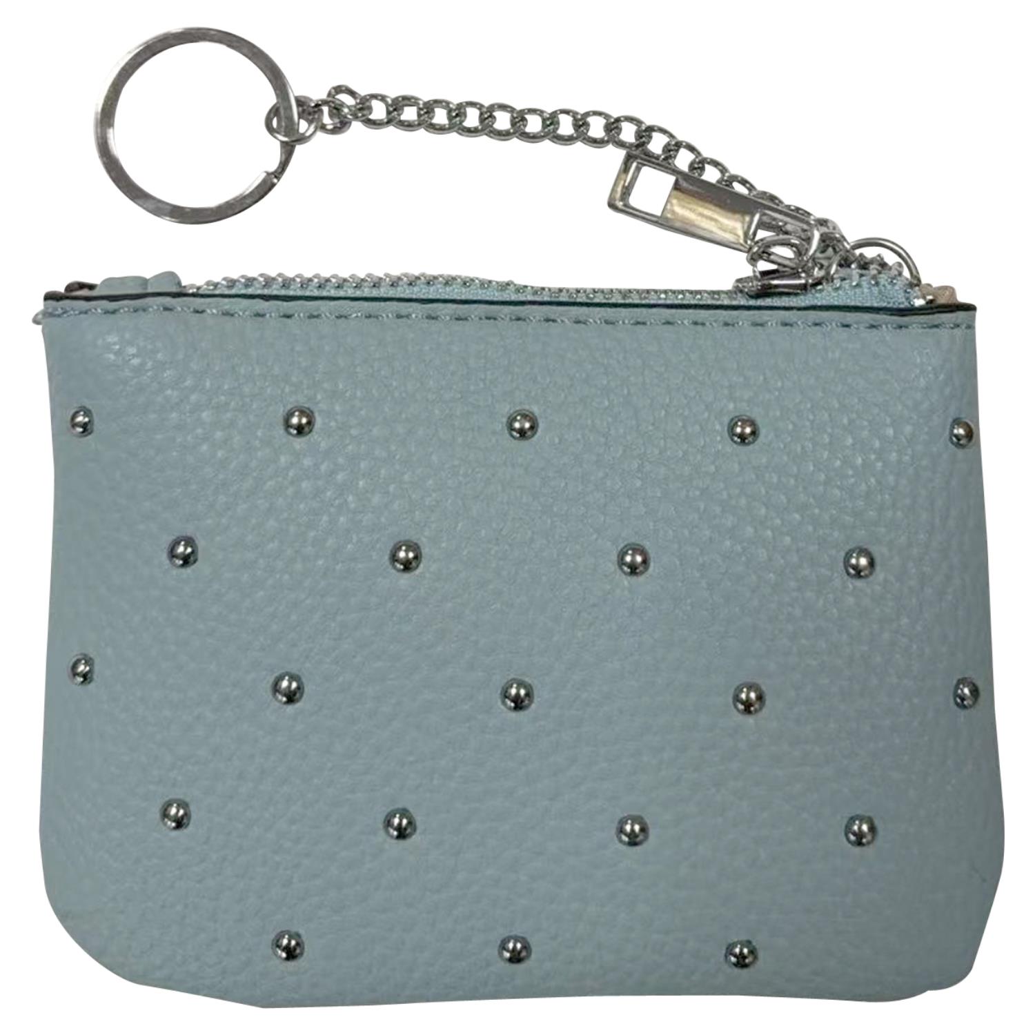 Trendy Studded PU Leather Coin Purse Small Wallet with Zip Closure and Keychain - Picture 6 of 19