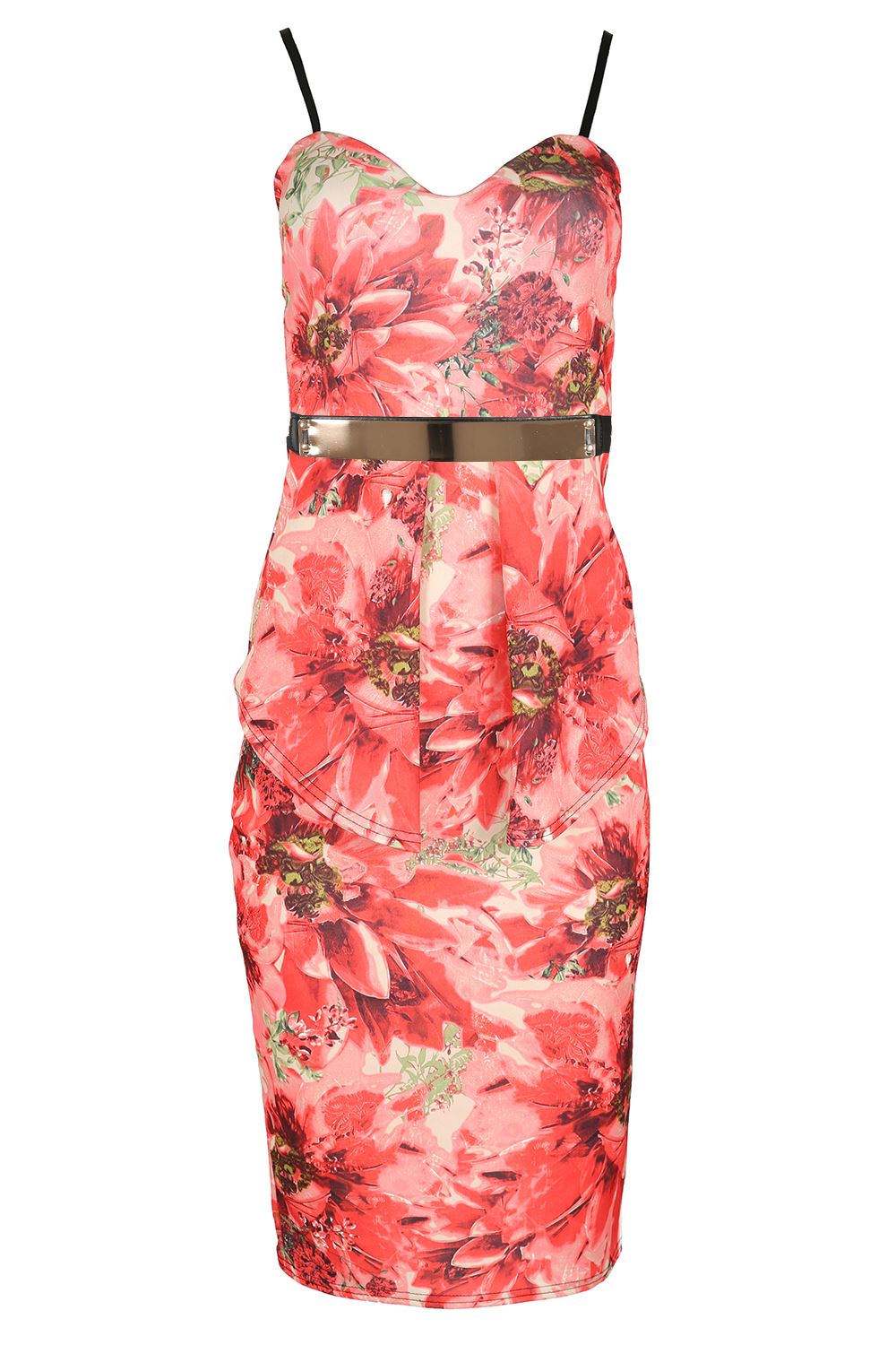 Womens Peplum Gold Belt Dresses Ladies Plus Size Bodycon Strap Bandeau