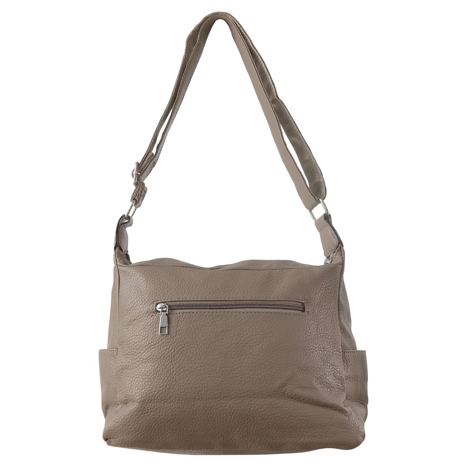 Ladies Tan Handbag Faux Leather Shoulder Bag with Multi Compartments & Strap - Picture 25 of 30