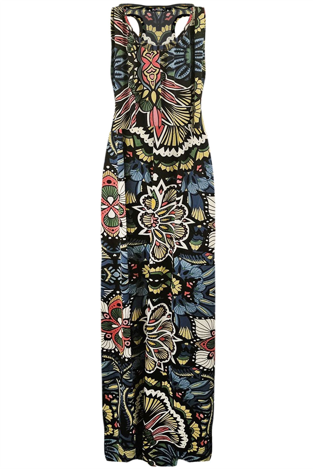 Ladies Womens Floral Printed Vest Strappy Pockets Racer Muscle Back Maxi Dresses - Picture 26 of 30