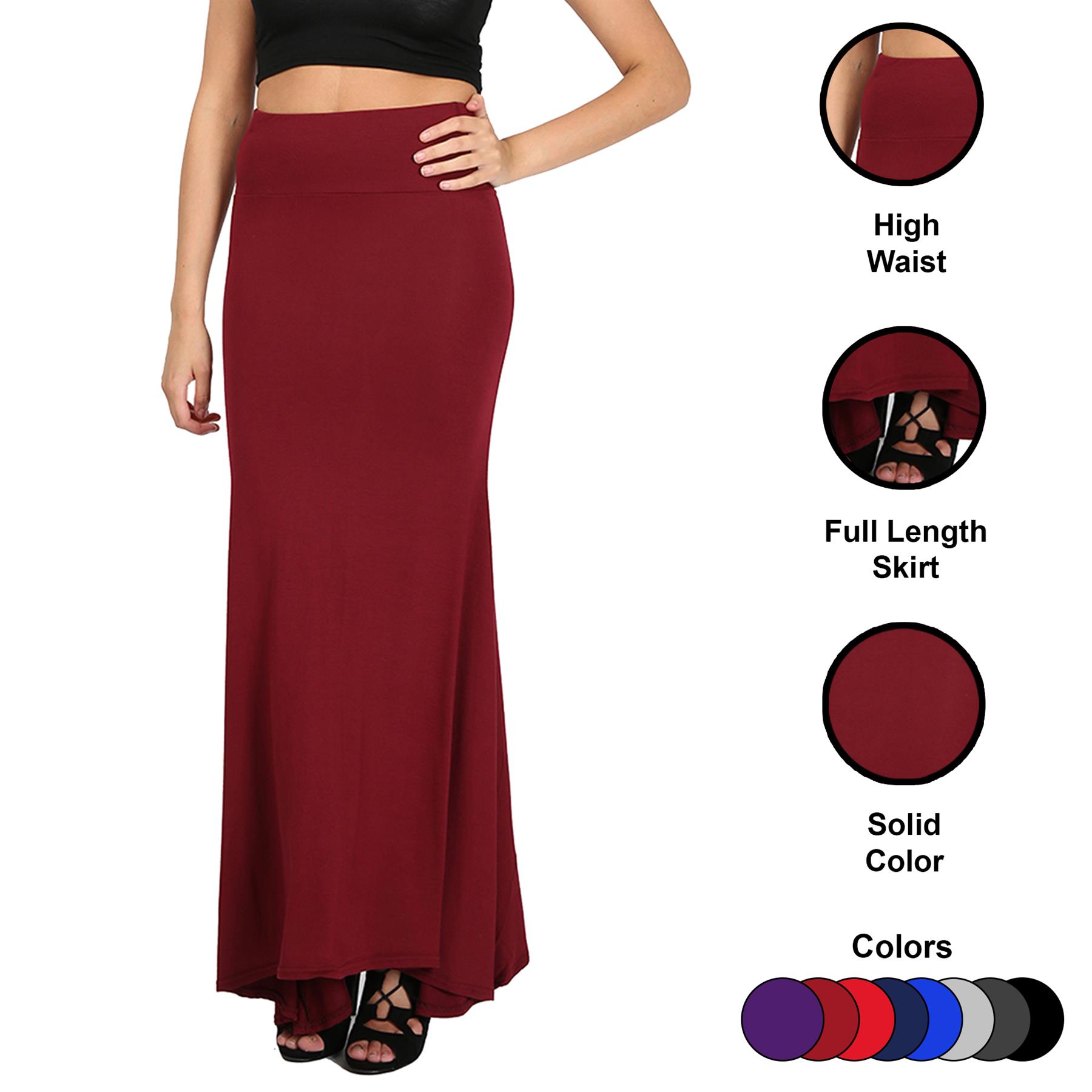 Ladies Women Full Length Plain Stretch Flared Frankie High Waist Long Maxi Skirt - Picture 15 of 25